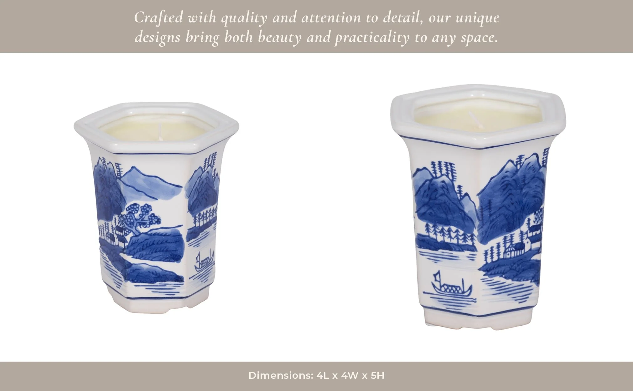 4", 6oz Chinoiserie Candle , Blue/white - Image 12
