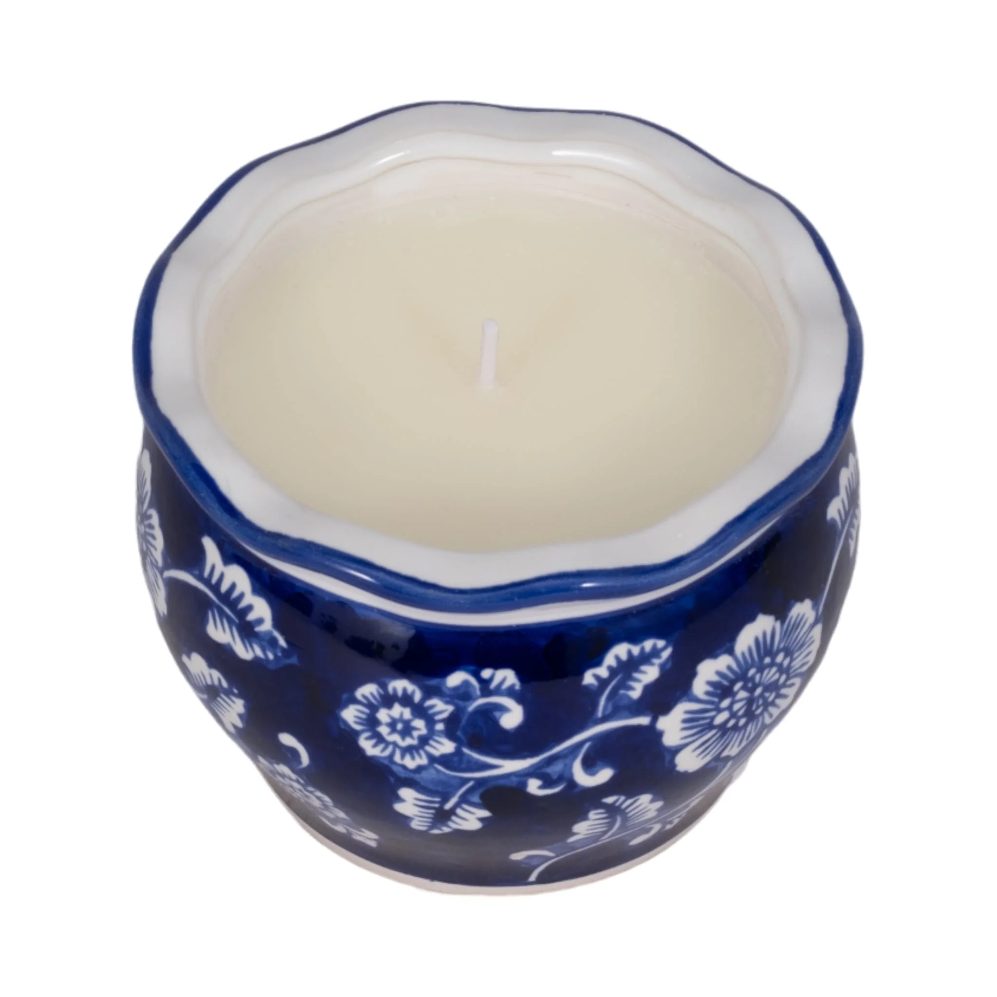 4", 7oz Round Chinoiserie Candle , Blue/white - Image 4