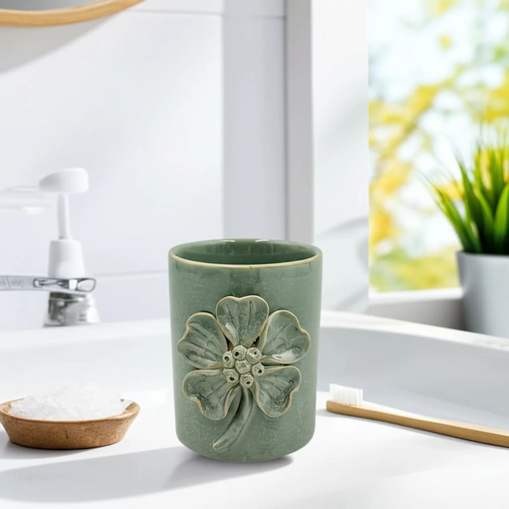 4" Flower Applique Pencil Cup, Green - Image 9