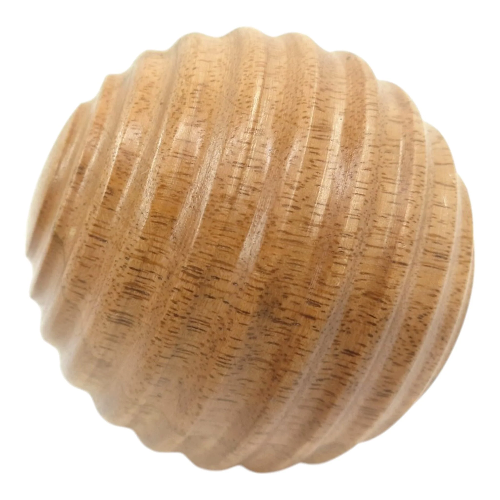 4" Wooden Orb W/ Ridges, Natural - Image 3