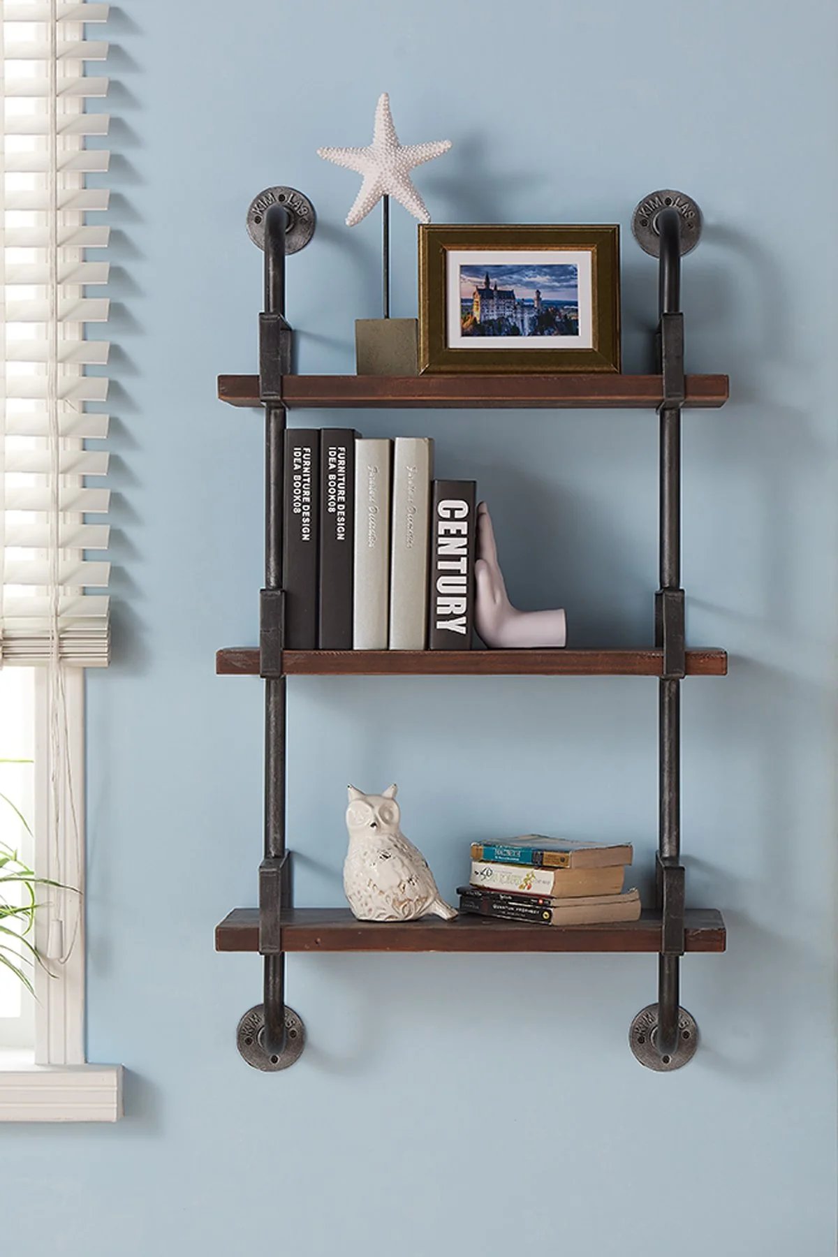 40" Booker Industrial Pine Wood Floating Wall Shelf in Gray and Walnut Finish - Image 4