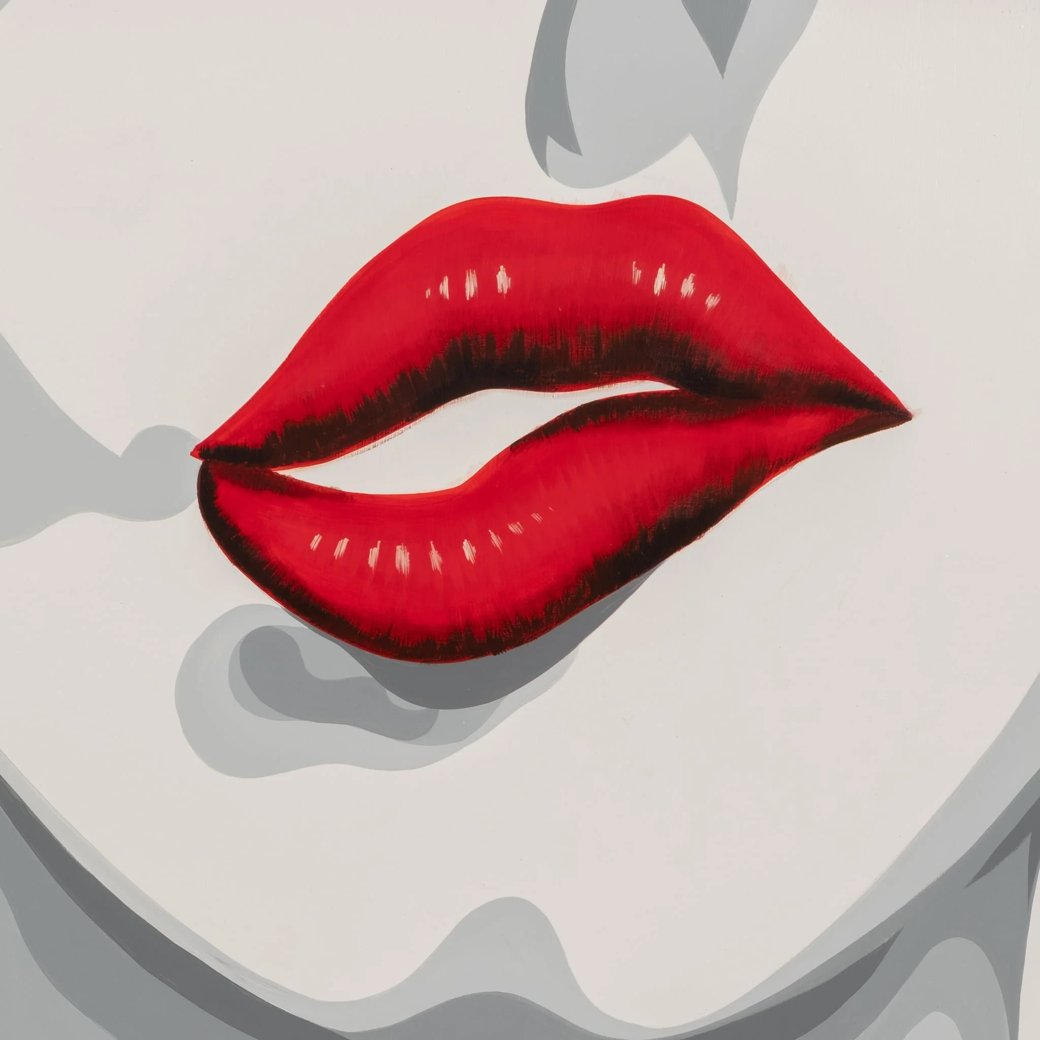 47x47 Hand Painted Lip Bite, White - Image 5