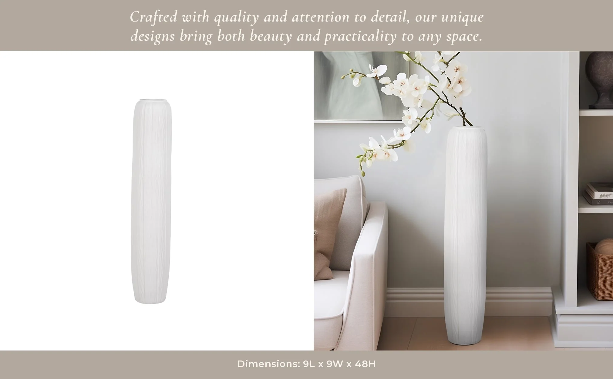 48" Rough Cylinder Floor Vase, White - Image 10