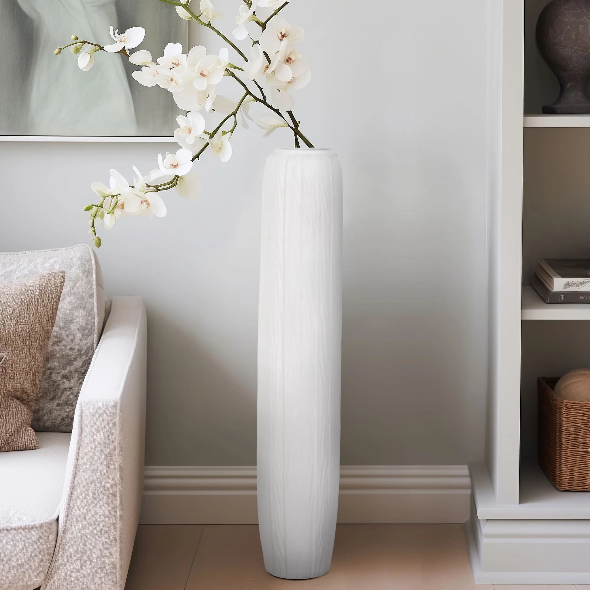 48" Rough Cylinder Floor Vase, White - Image 9