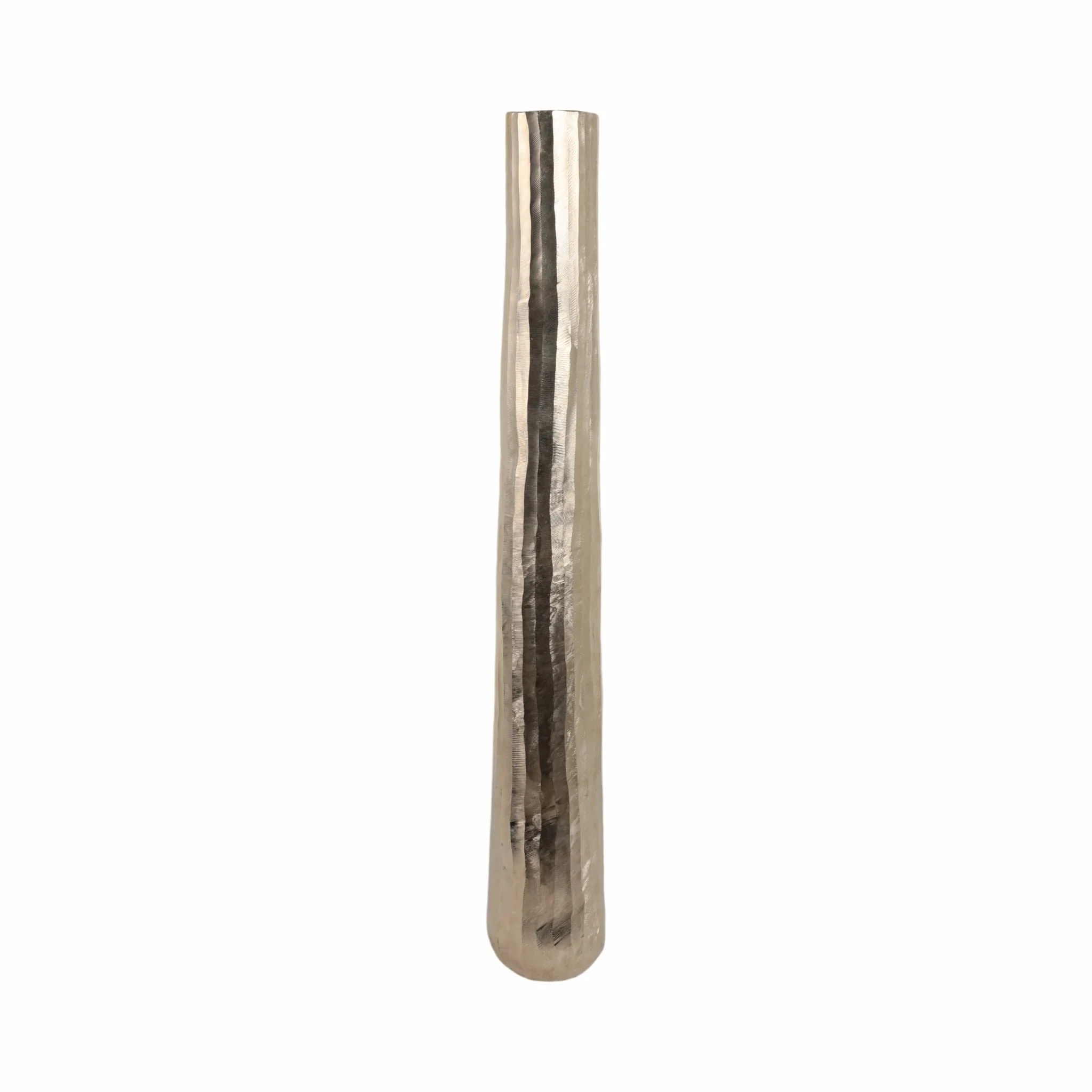 48" Rounded Etched Metal Floor Vase, Silver - Image 4
