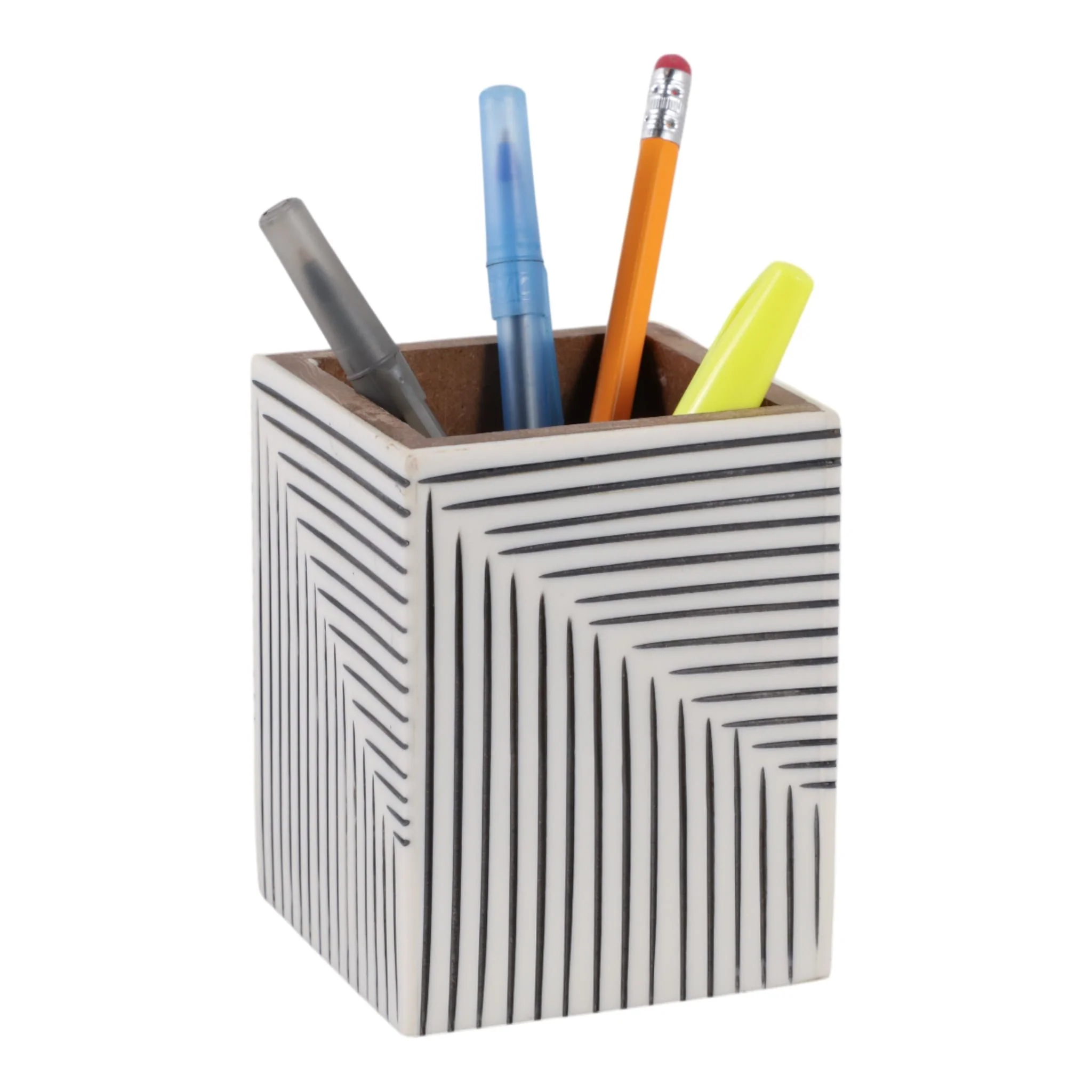 4x3" Ridged Lines Resin Pencil Cup, Black/white - Image 2