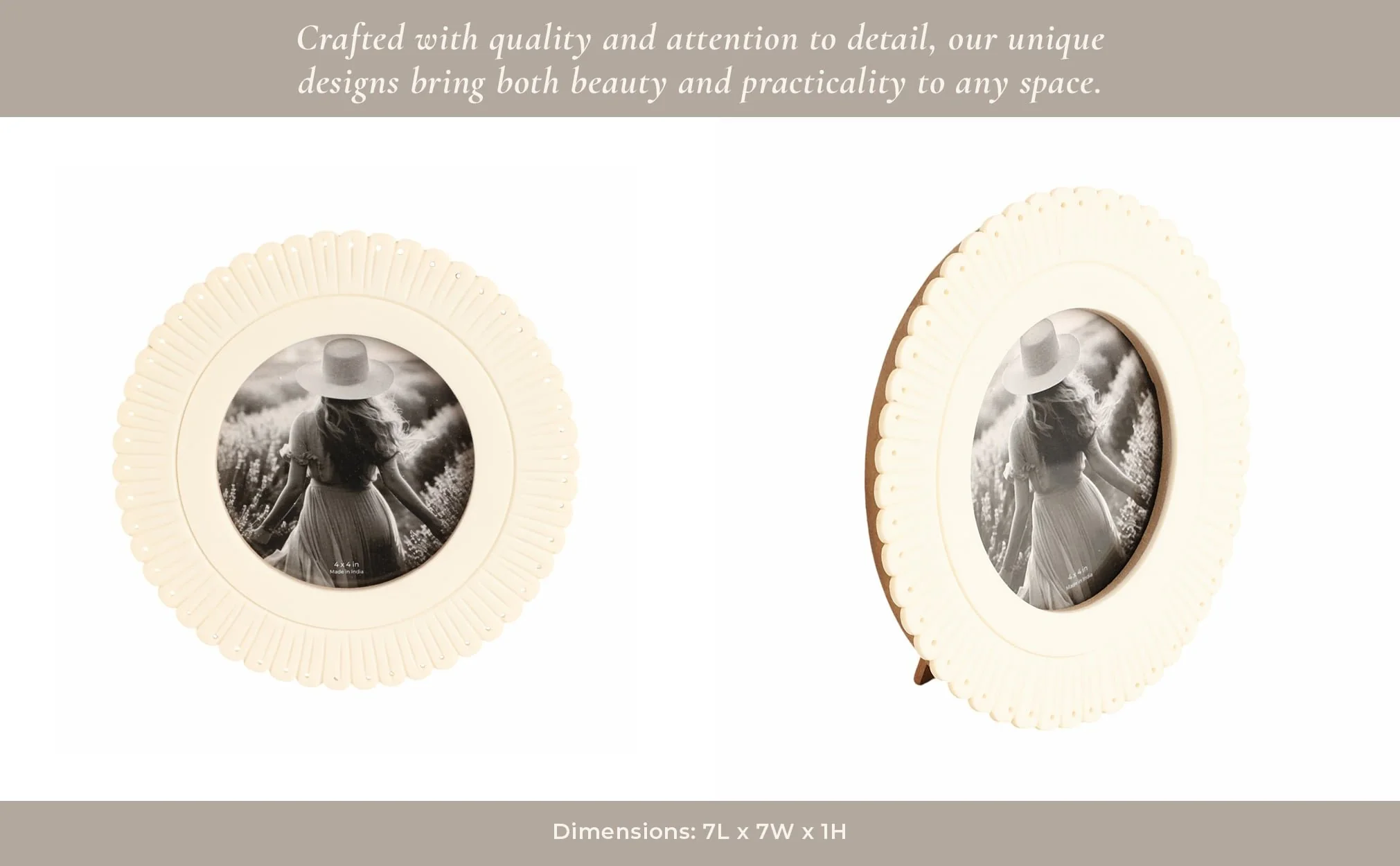4x4 Round Etched Petal Resin Photo Frame, Ivory - Image 10