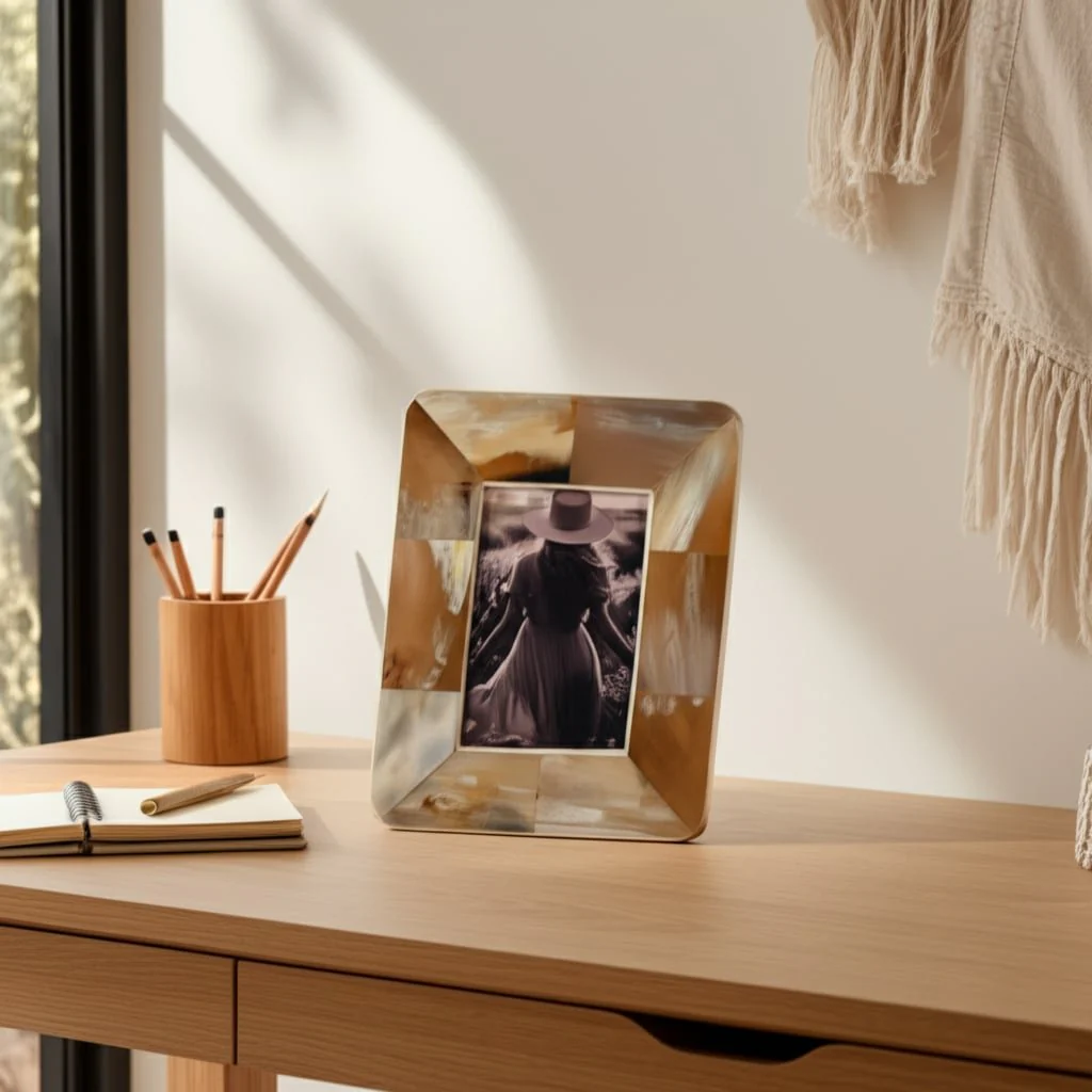 4x6 Curved Edge Horn Photo Frame, Tan Multi - Image 10
