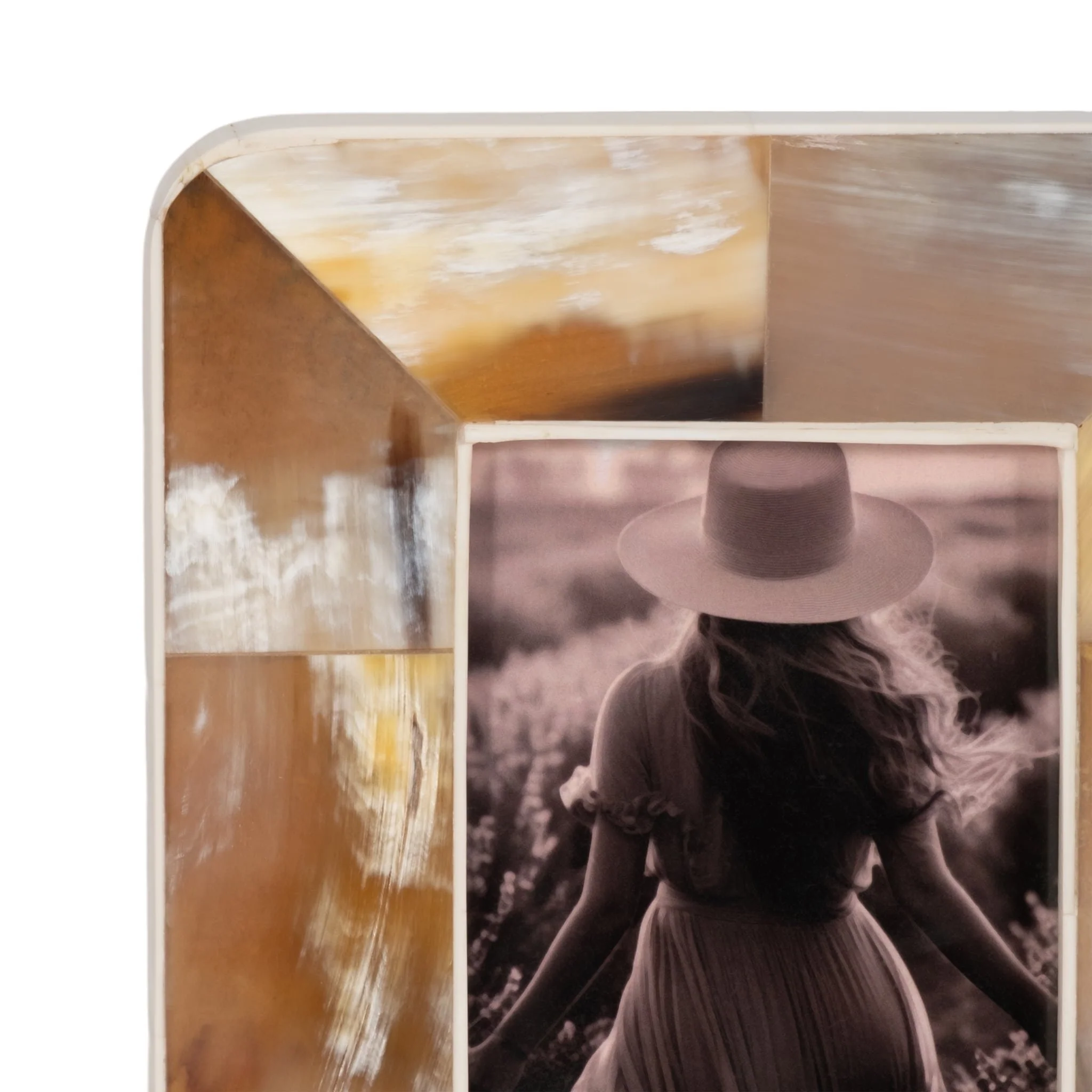 4x6 Curved Edge Horn Photo Frame, Tan Multi - Image 4