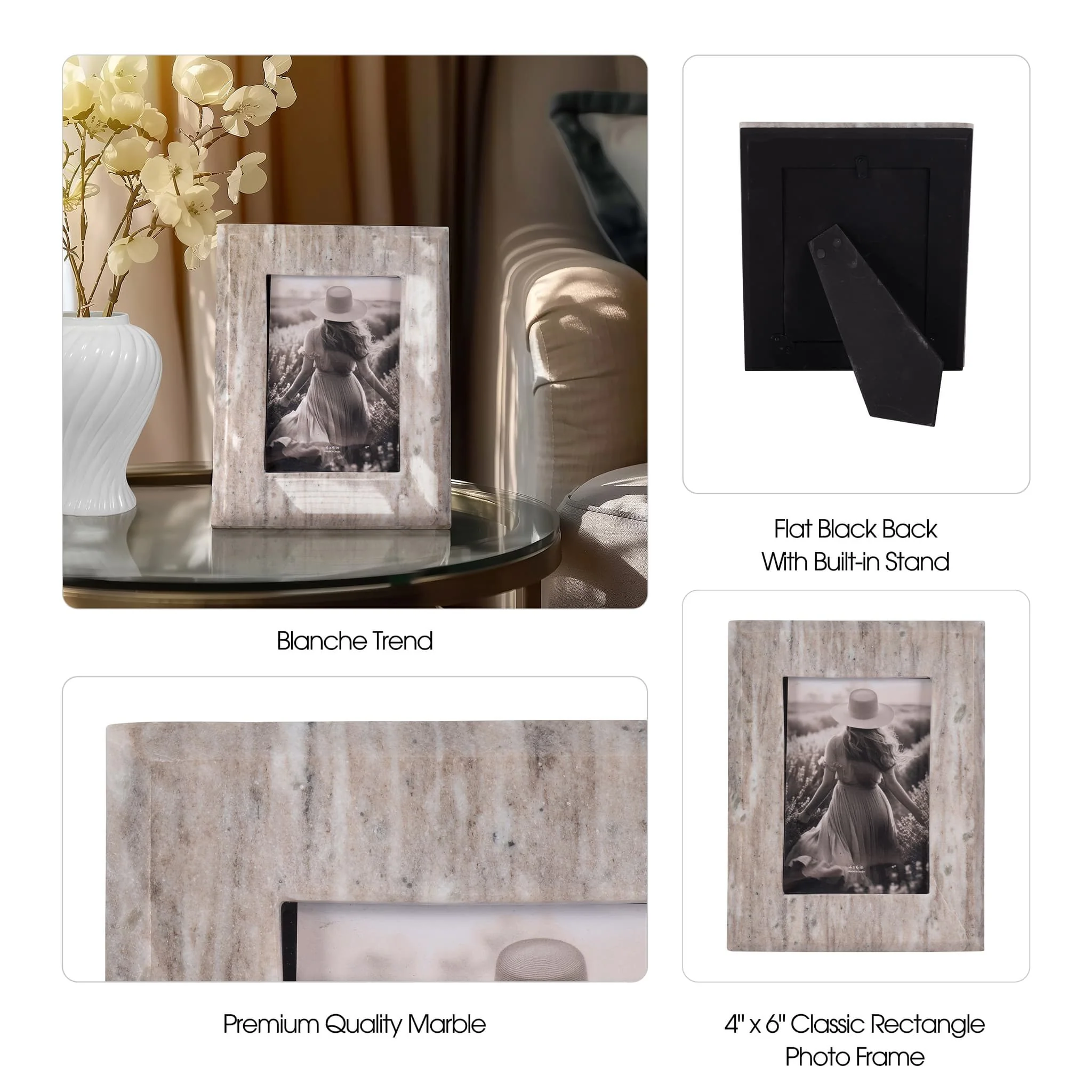 4x6 Curved Marble Photo Frame, Mocha - Image 8