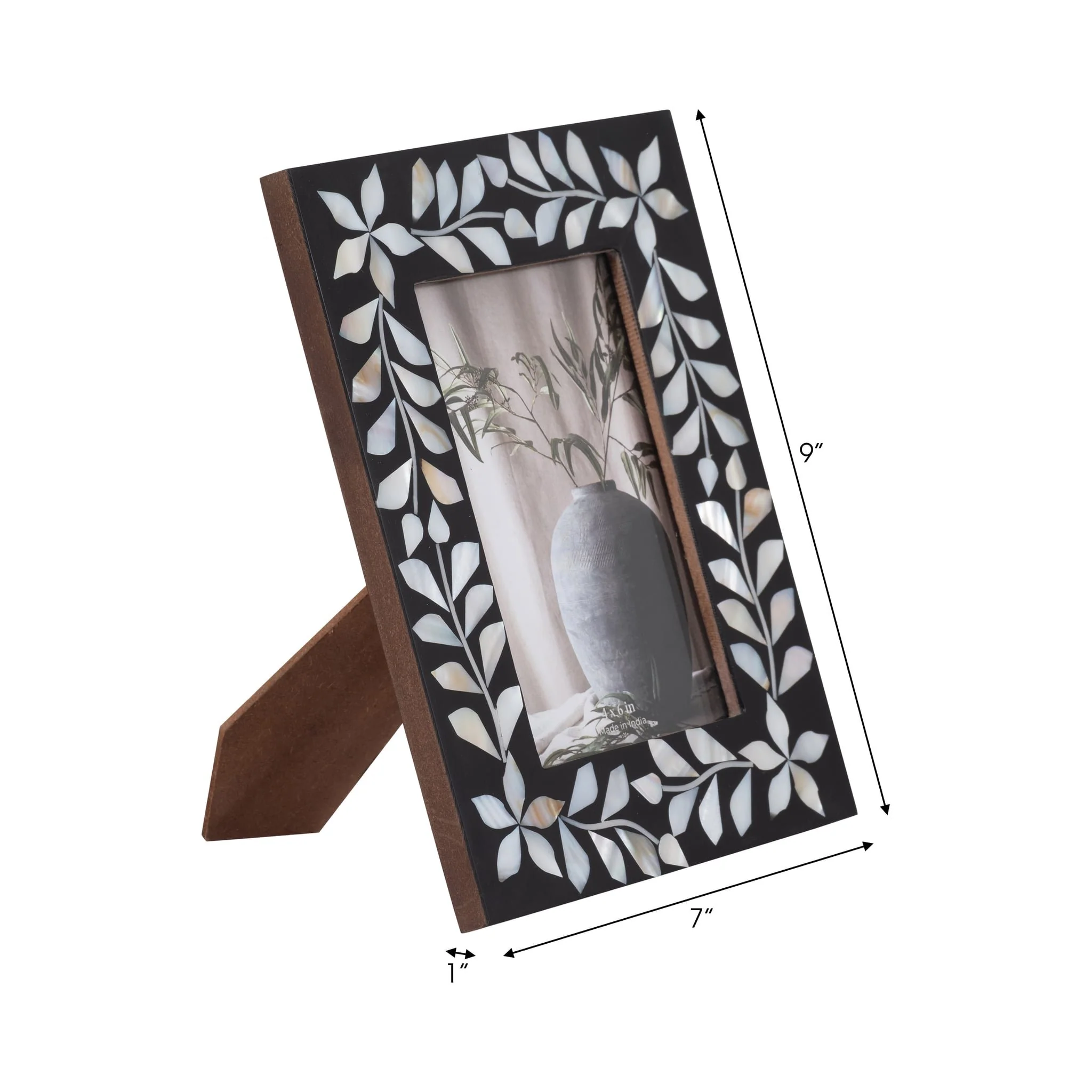 4x6 Mother Of Pearl Inlay Vine Photo Frame, Black - Image 2
