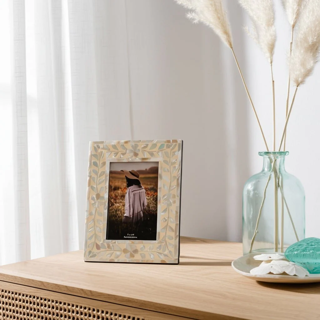 4x6 Mother Of Pearl Inlay Vine Photo Frame, Ivory - Image 11