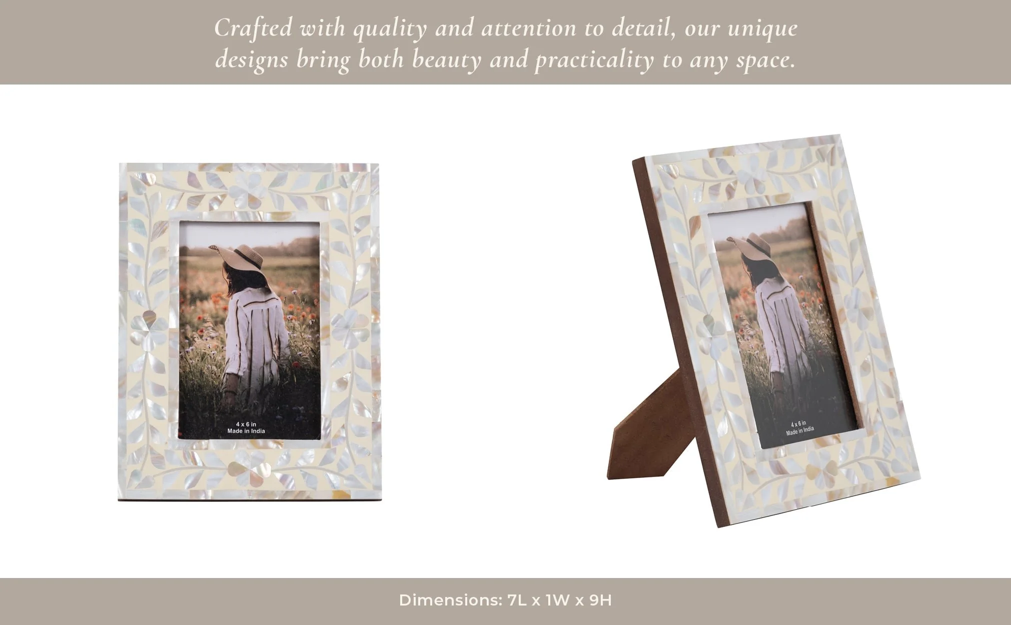 4x6 Mother Of Pearl Inlay Vine Photo Frame, Ivory - Image 12
