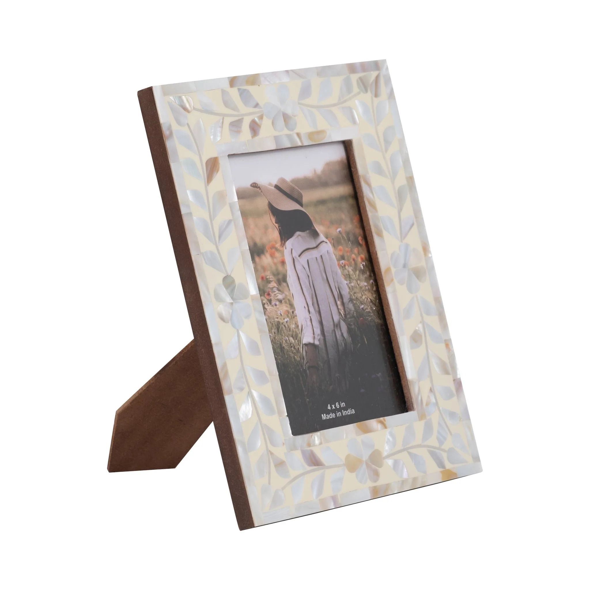 4x6 Mother Of Pearl Inlay Vine Photo Frame, Ivory - Image 2
