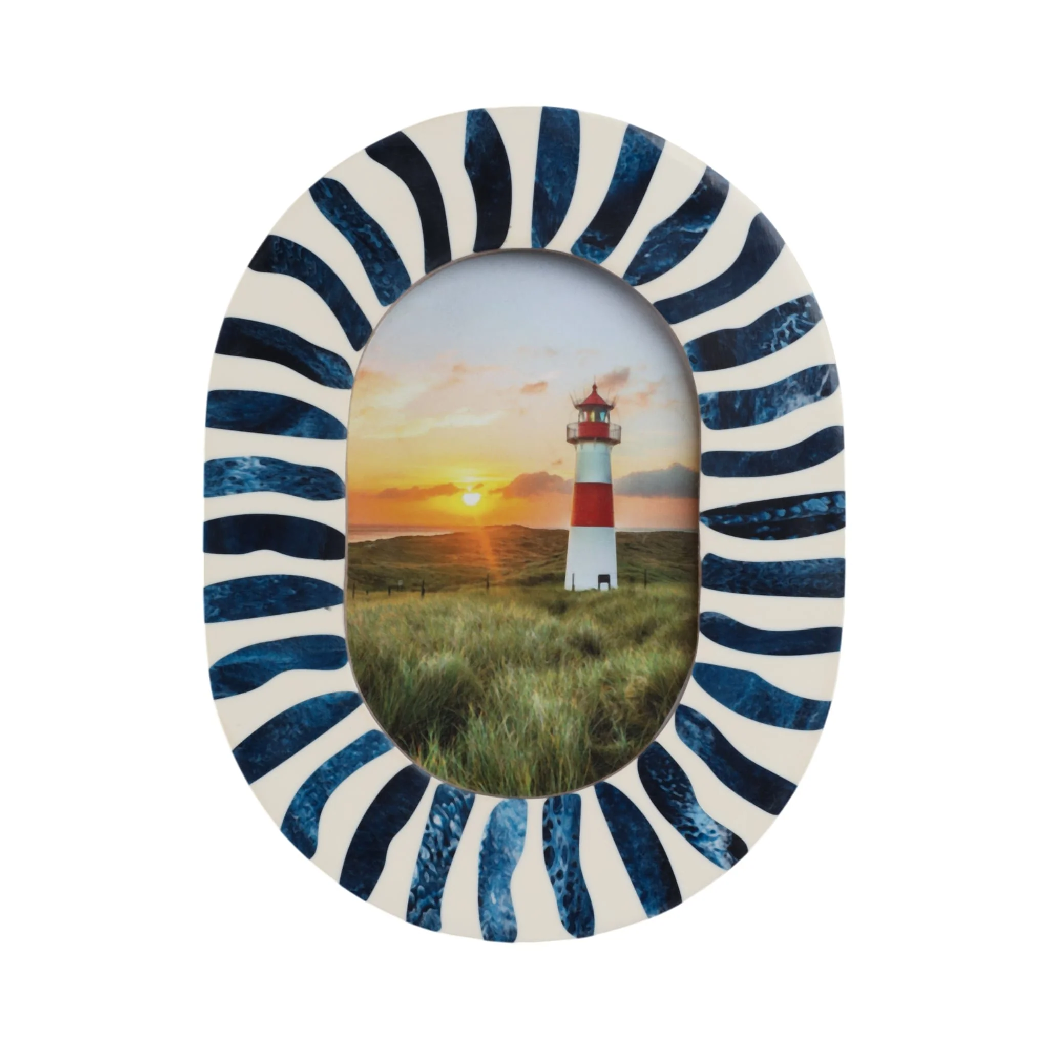 4x6 Oval Frame With Inlay Pieces, Blue/white