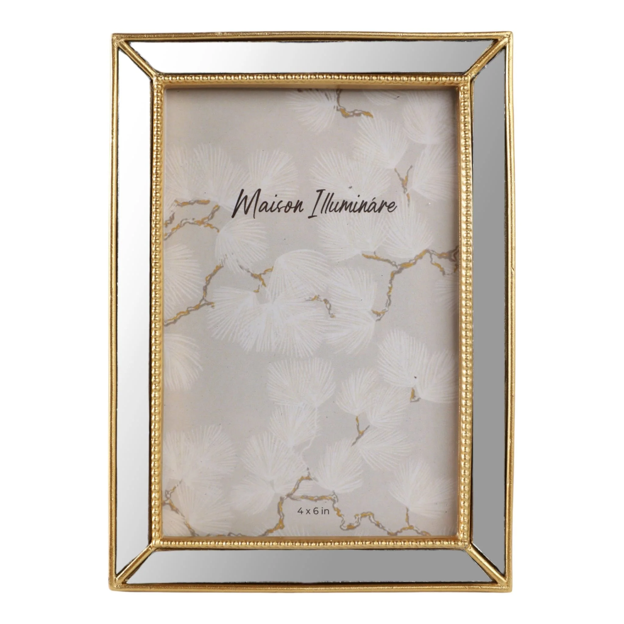 4x6 Resin Mirrored Beaded Border Photo Frame, Gold