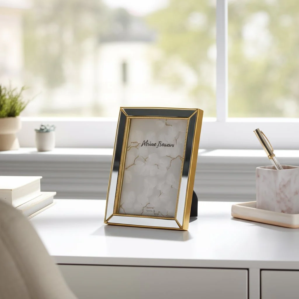 4x6 Resin Mirrored Beaded Border Photo Frame, Gold - Image 11