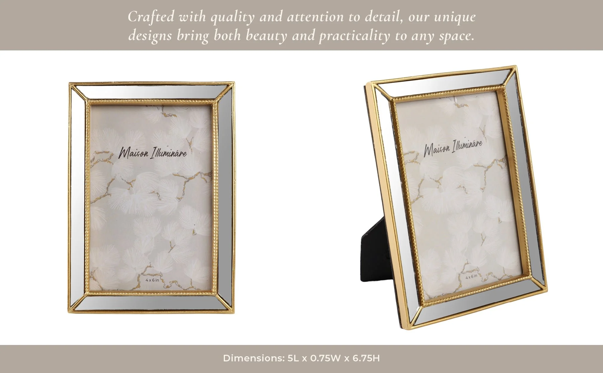 4x6 Resin Mirrored Beaded Border Photo Frame, Gold - Image 12
