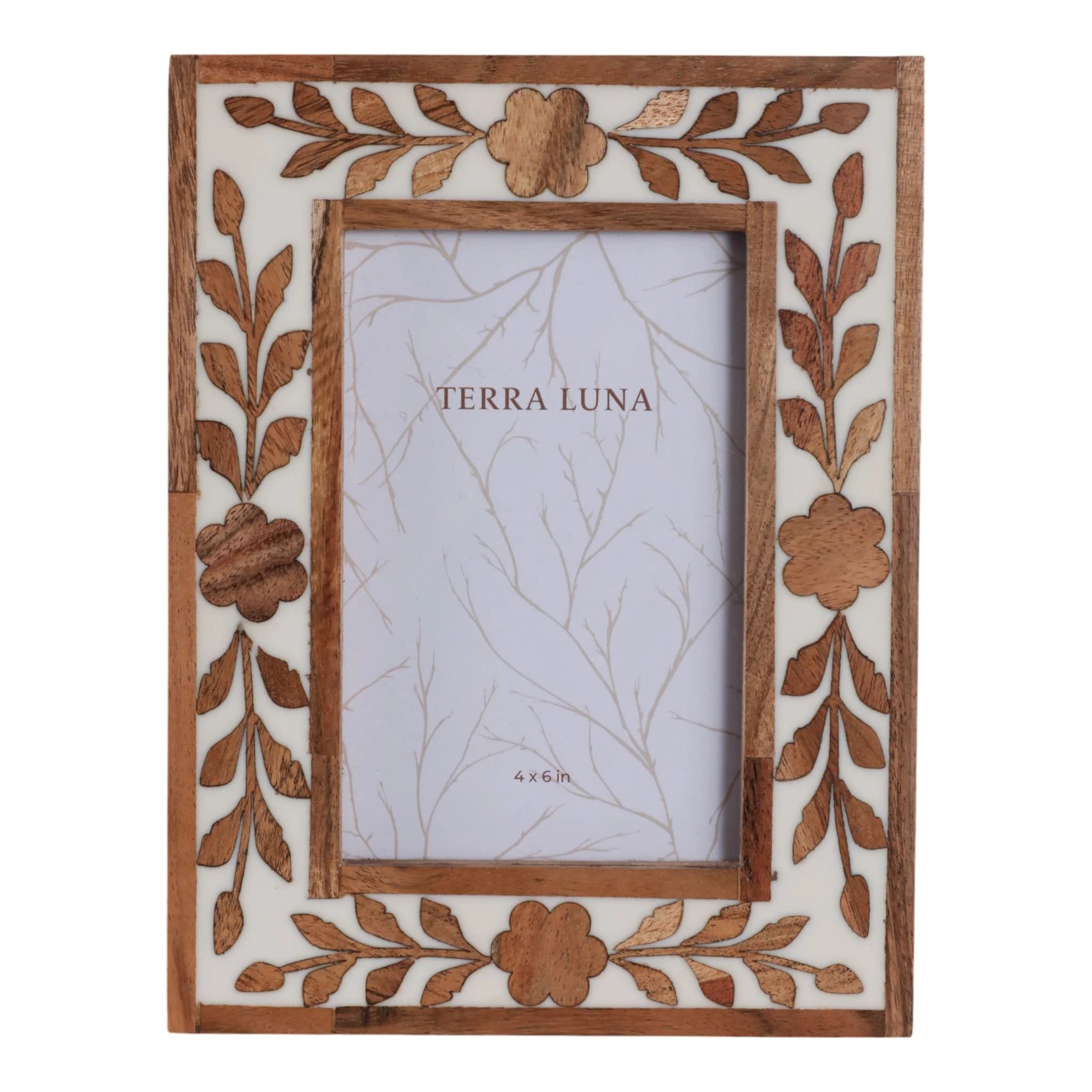 4x6 Wood Petals Photo Frame, White/natural