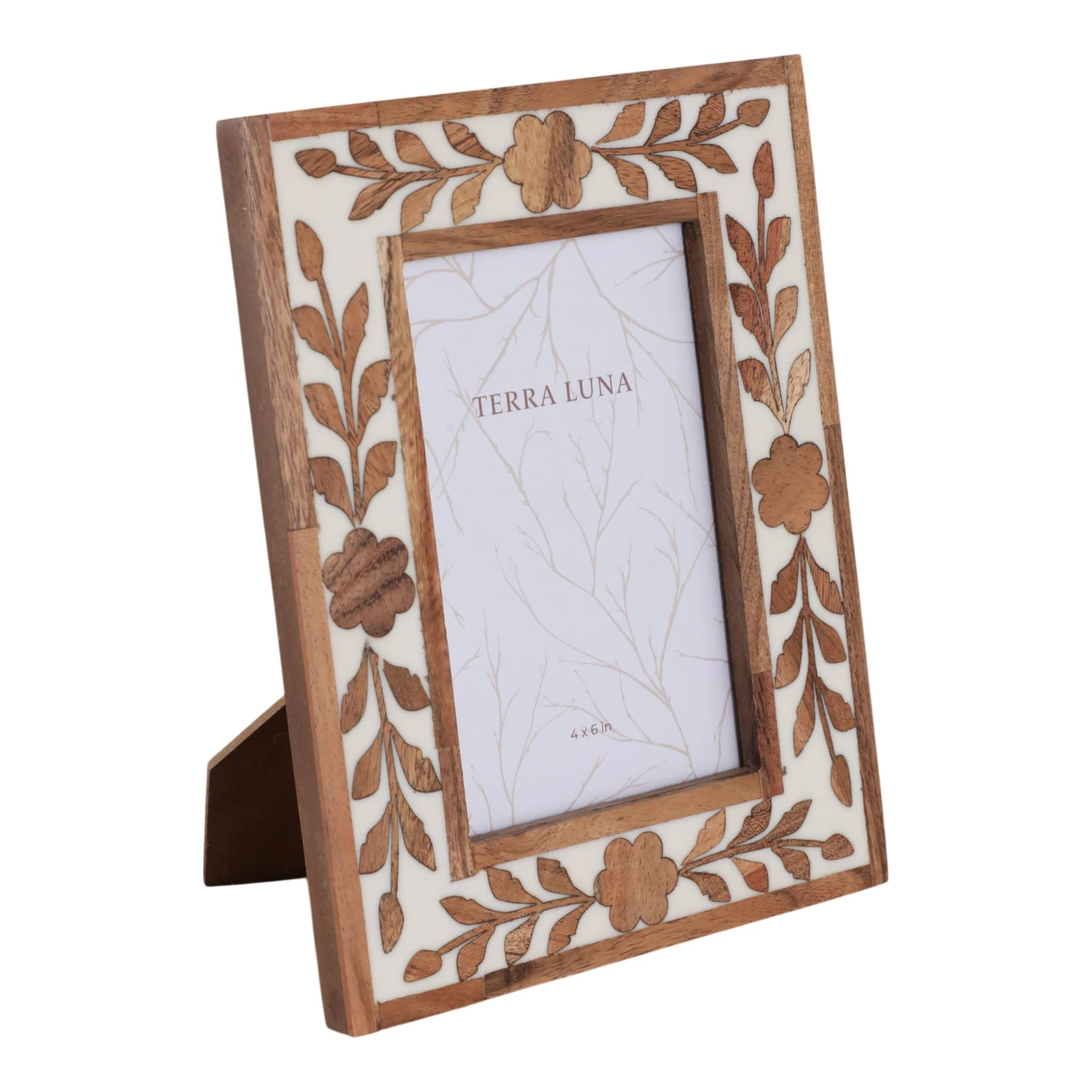 4x6 Wood Petals Photo Frame, White/natural - Image 2