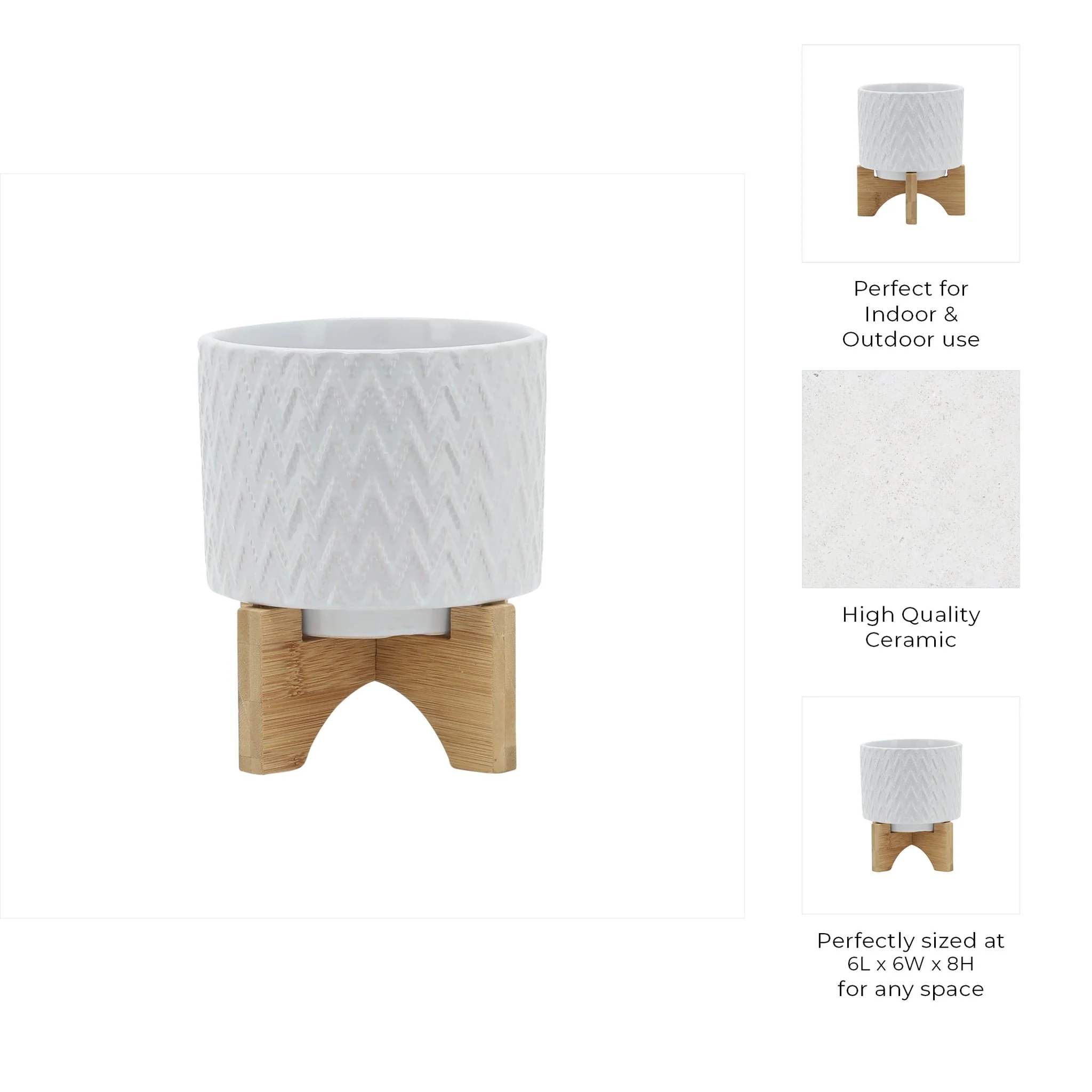 5" Chevron Planter W/ Stand, White - Image 10