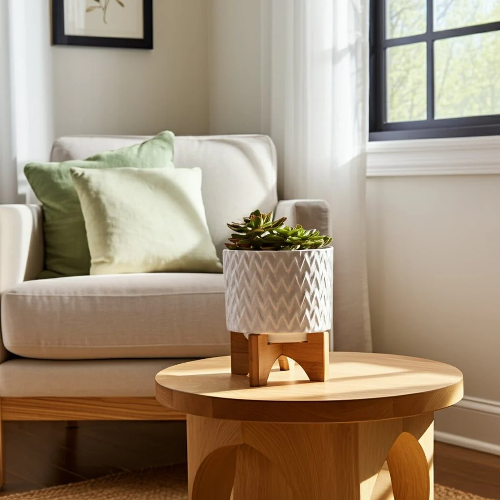 5" Chevron Planter W/ Stand, White - Image 12