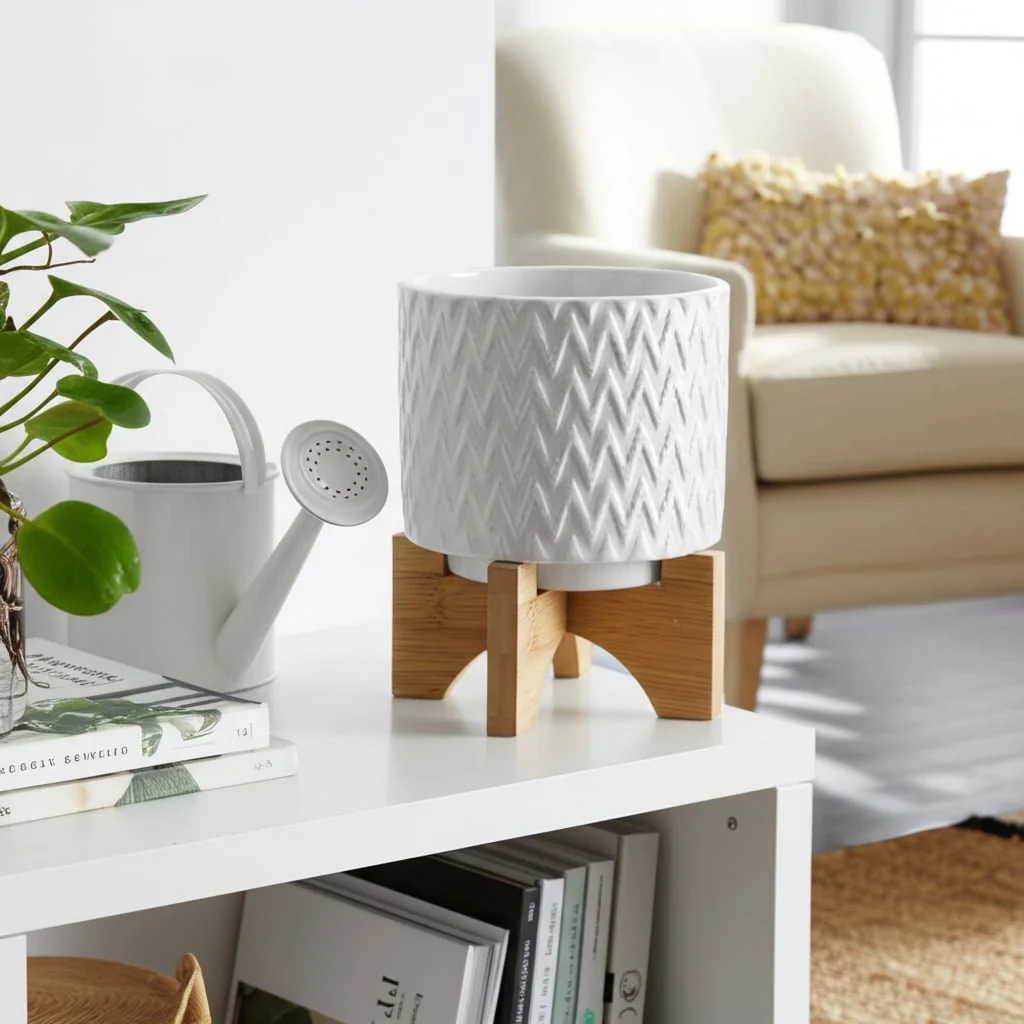 5" Chevron Planter W/ Stand, White - Image 14