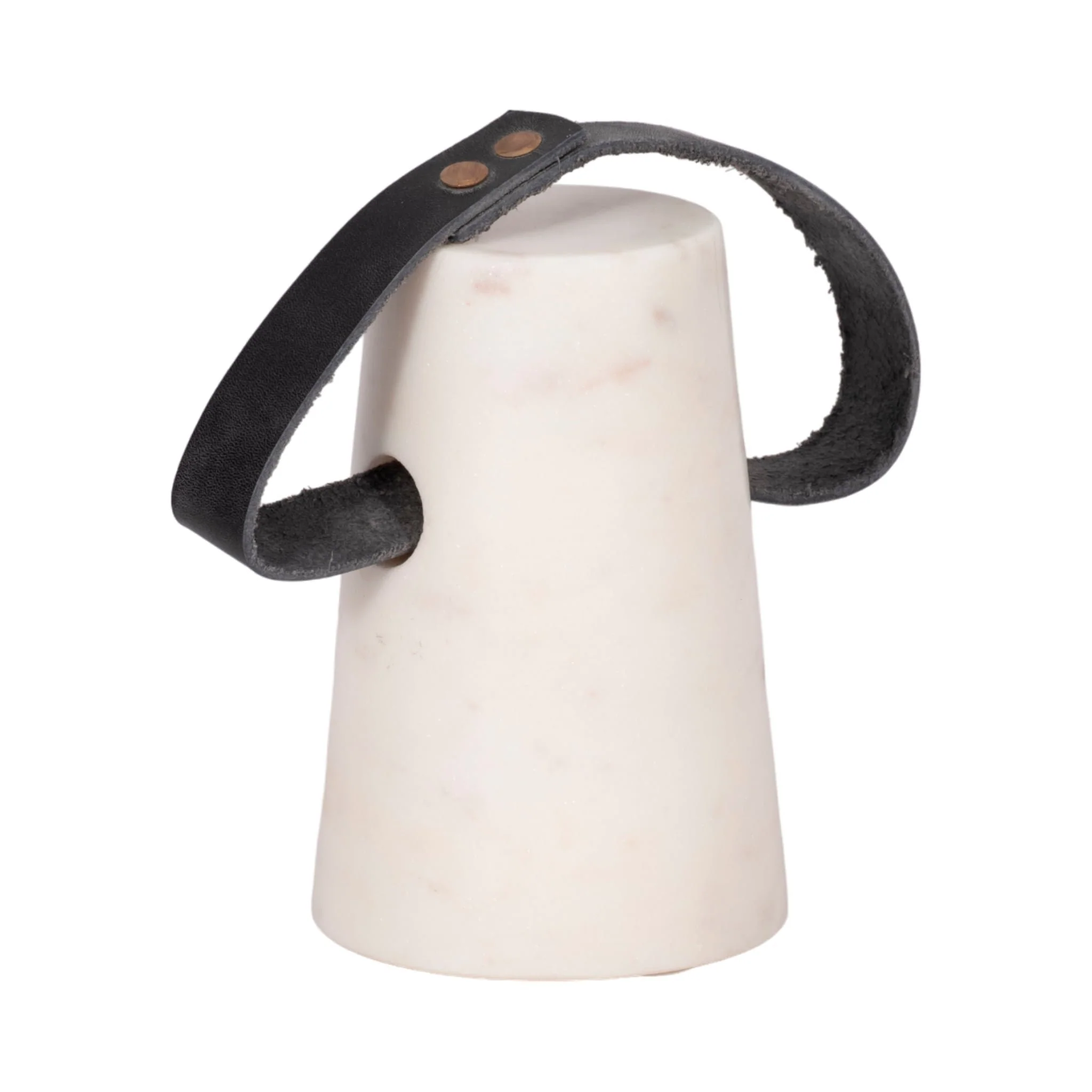 5" Marble Doorstop With Leather Handle, White/blac - Image 2