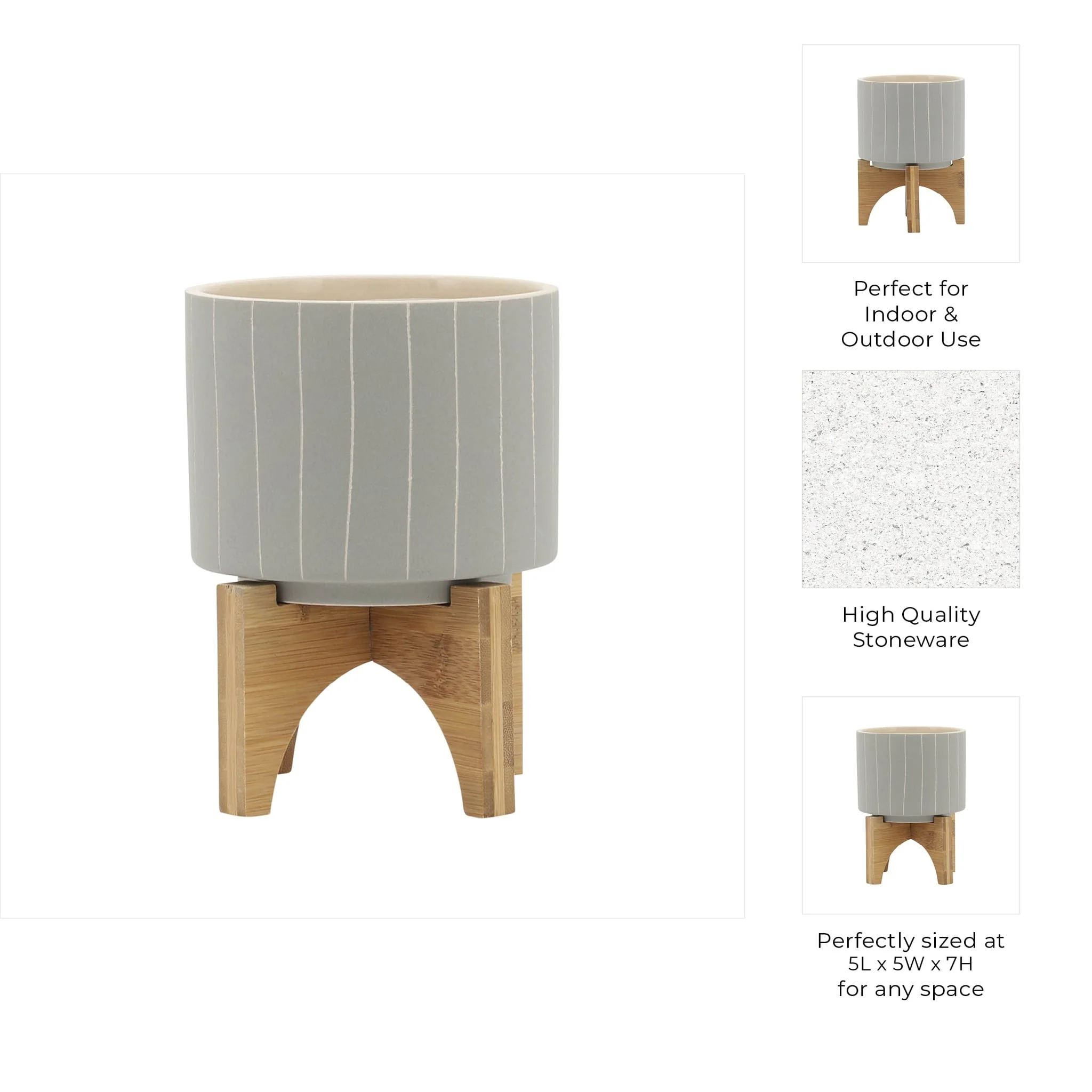 5" Stripes Planter W/ Stand, Tan - Image 9