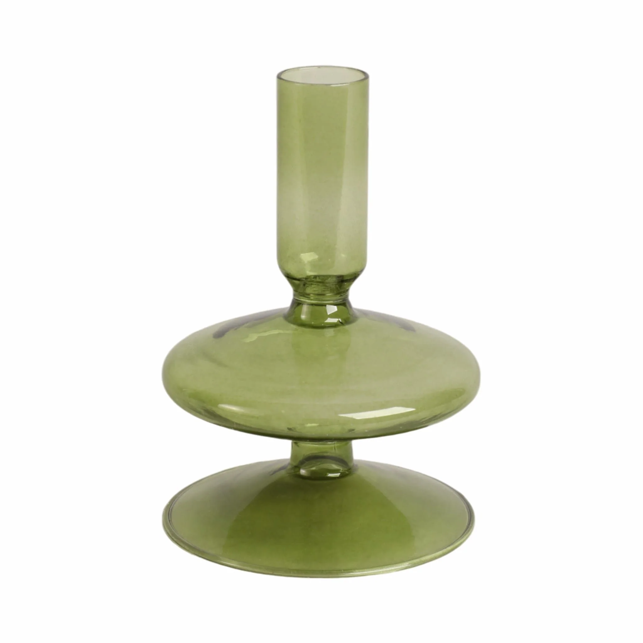 5" Vintage Glass Taper Candle Holder, Olive