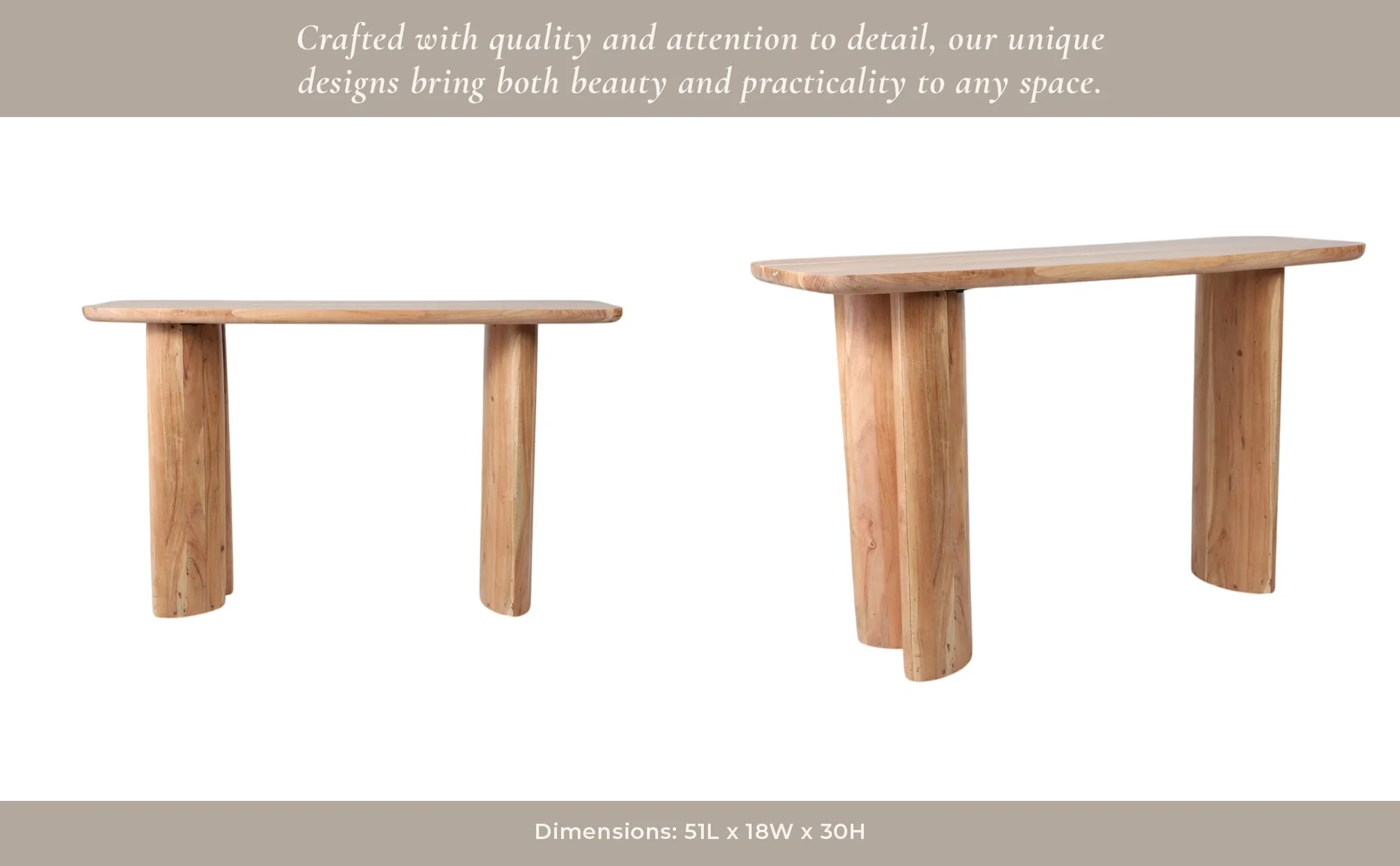 51x30 Acacia Curved Leg Console Table, Nat - Image 11