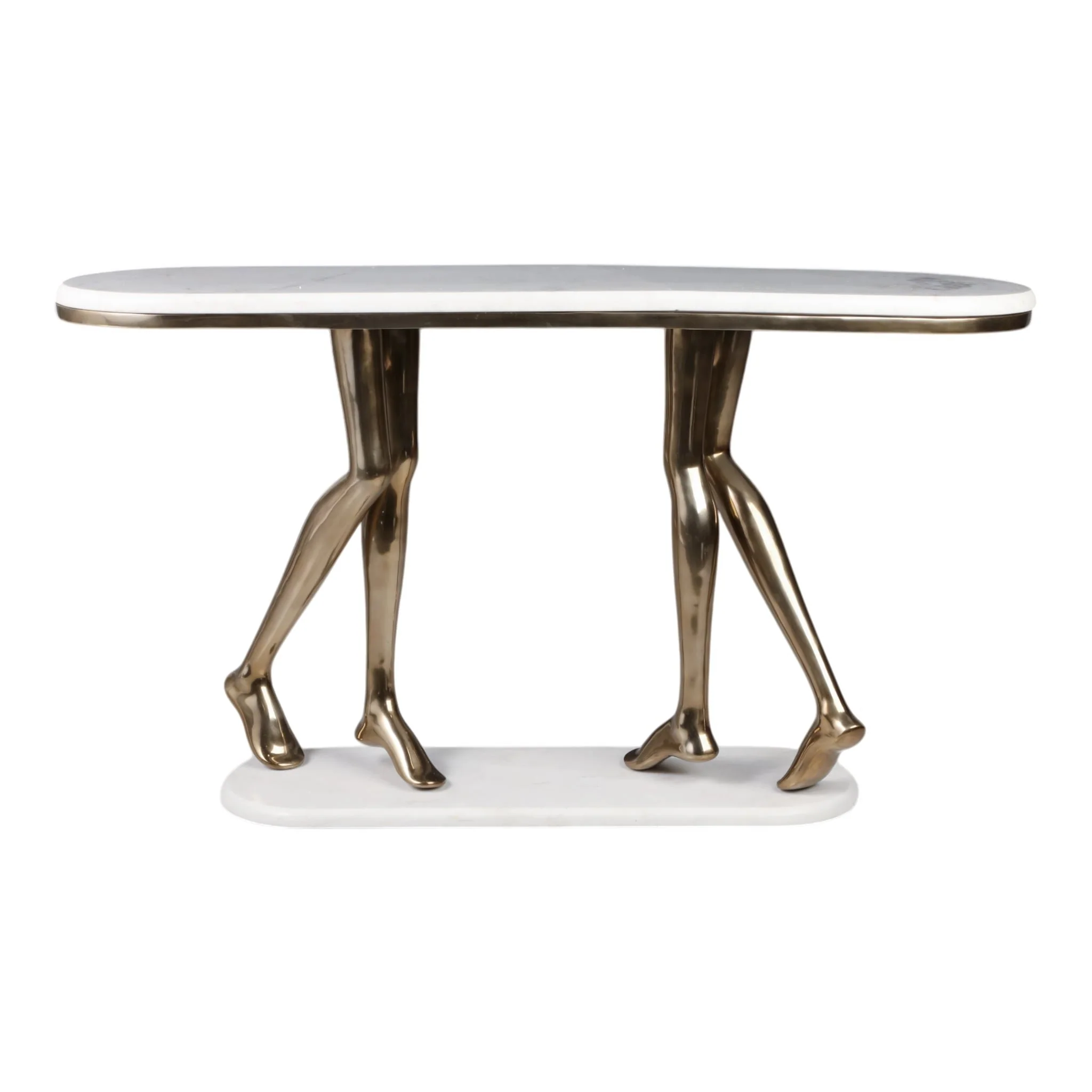 55" Console Table Polished Deep Metal W/marble Wht