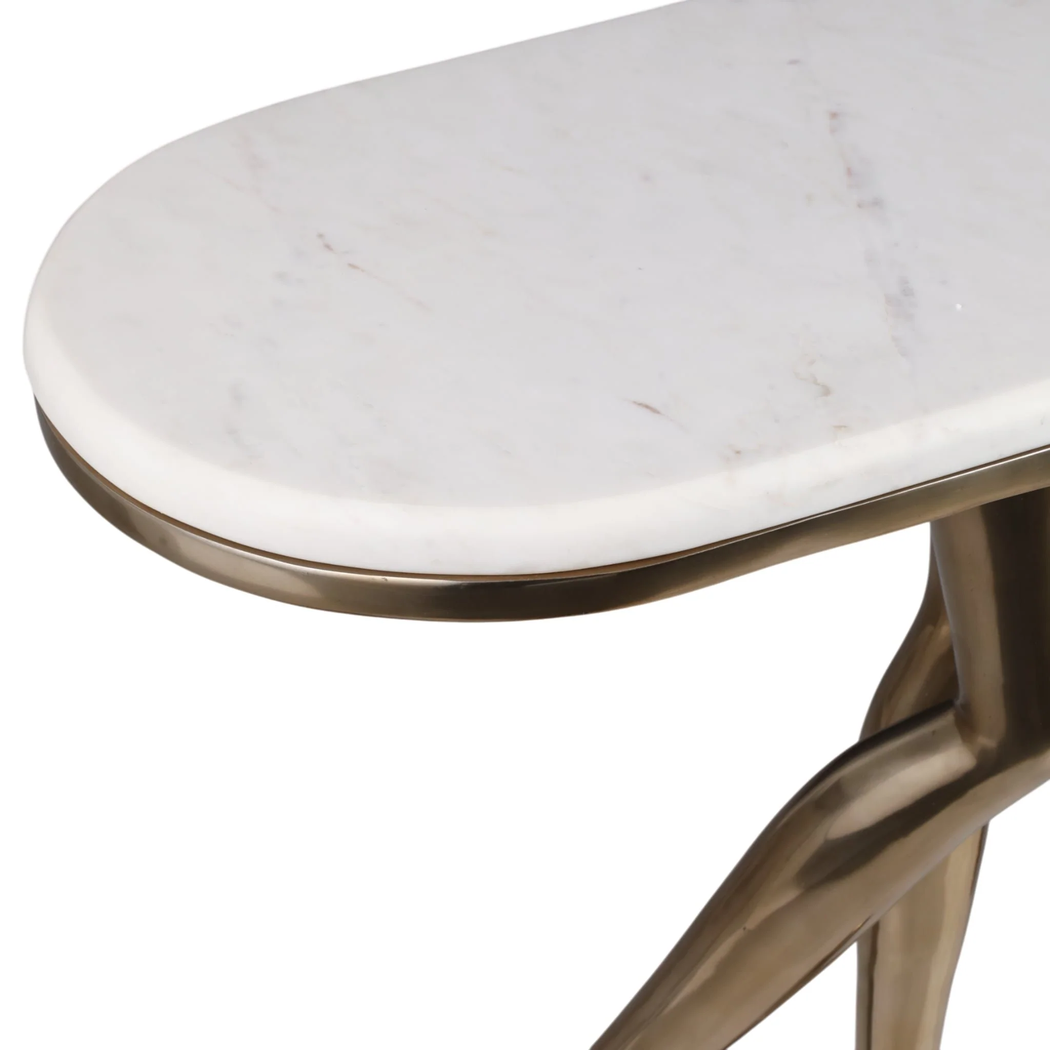 55" Console Table Polished Deep Metal W/marble Wht - Image 6