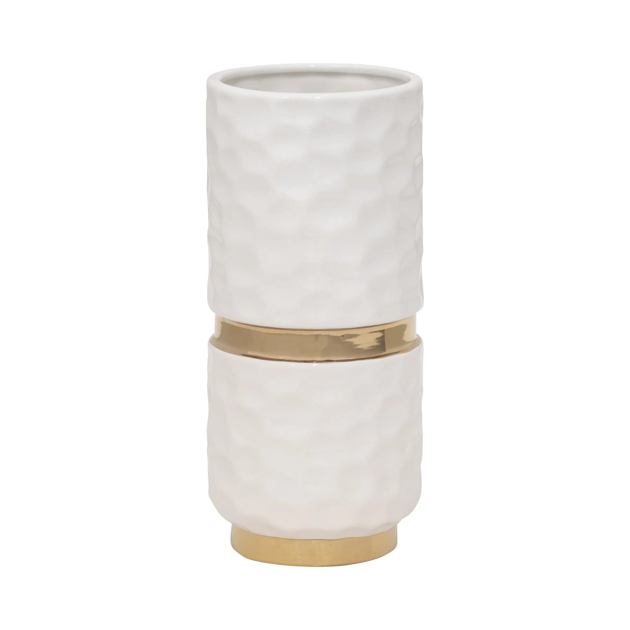 5x10"h Belted Vase, White/gold