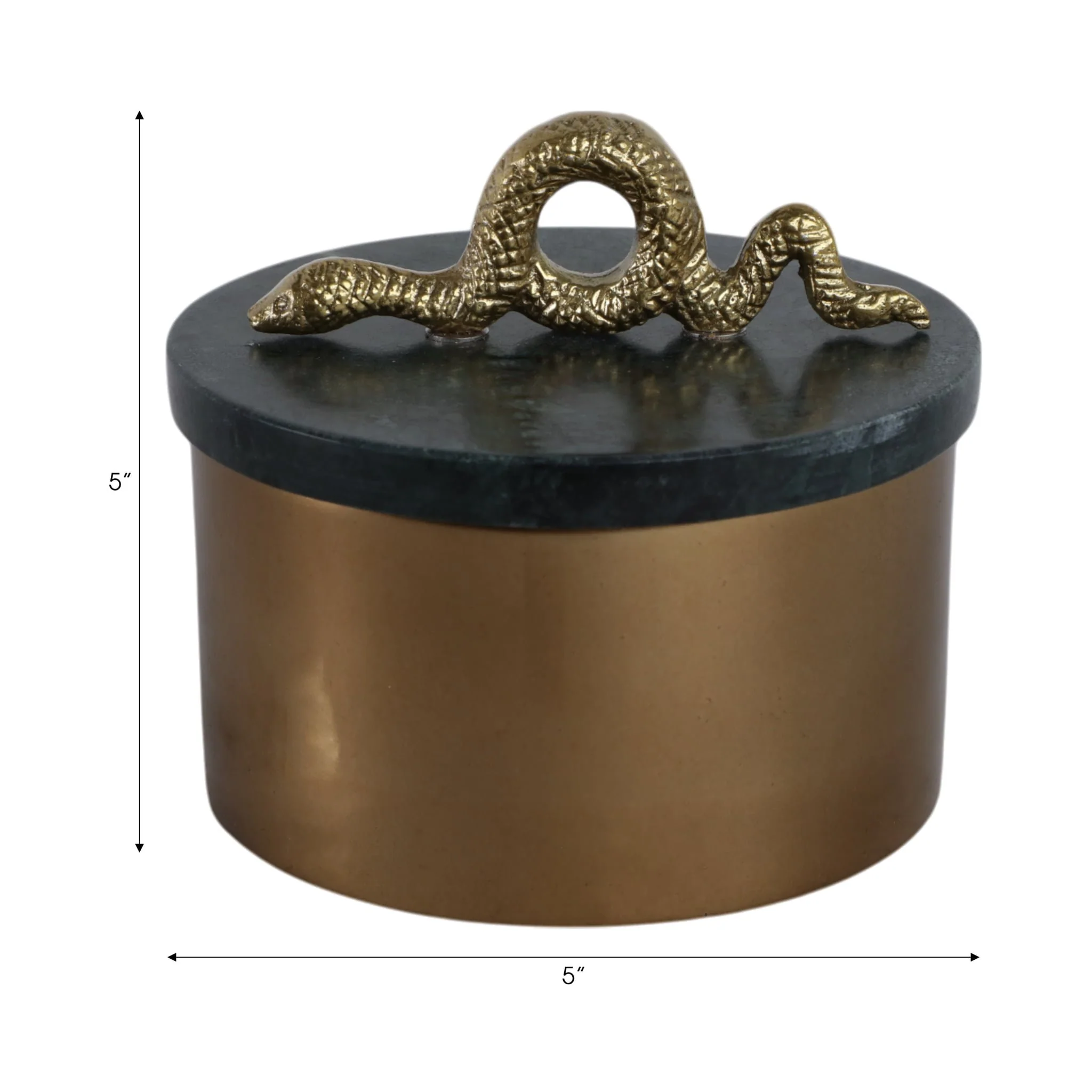 5x5" Round Marble & Metal Box With Snake, Green/go - Image 2