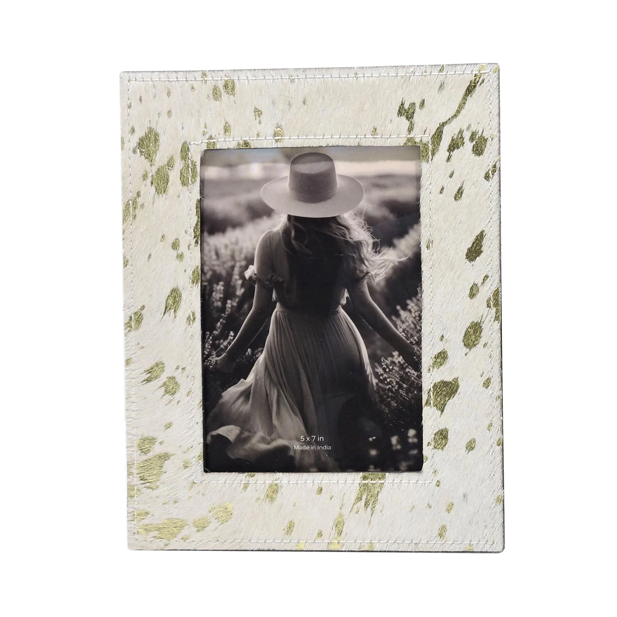5x7" Hair On Hide Speckled Photo Frame, Tan