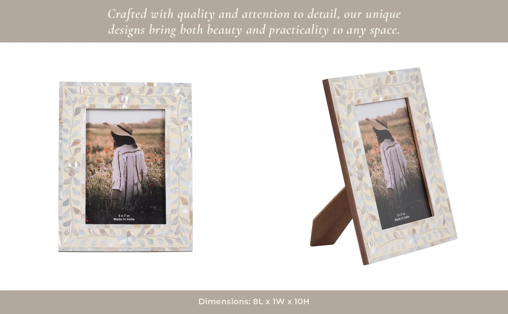 5x7 Mother Of Pearl Inlay Vine Photo Frame, Ivory - Image 12