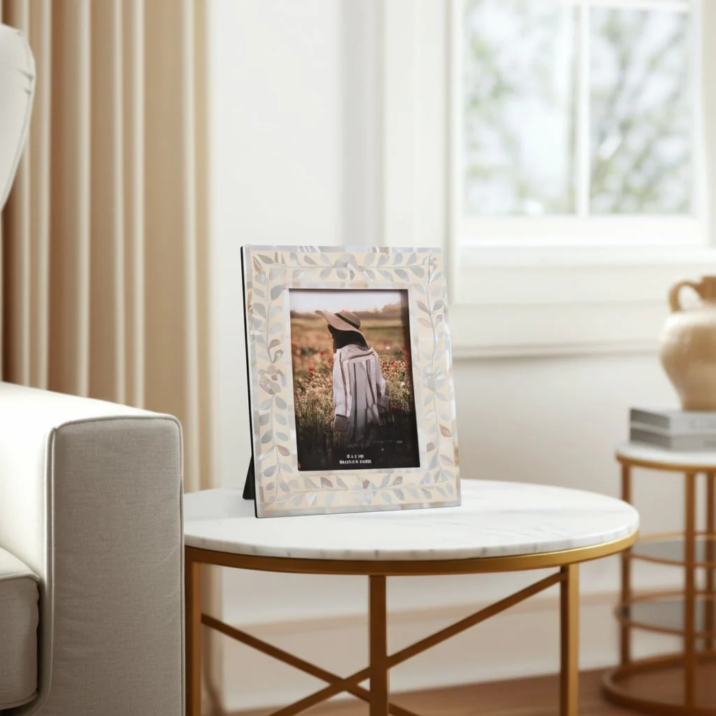 5x7 Mother Of Pearl Inlay Vine Photo Frame, Ivory - Image 9