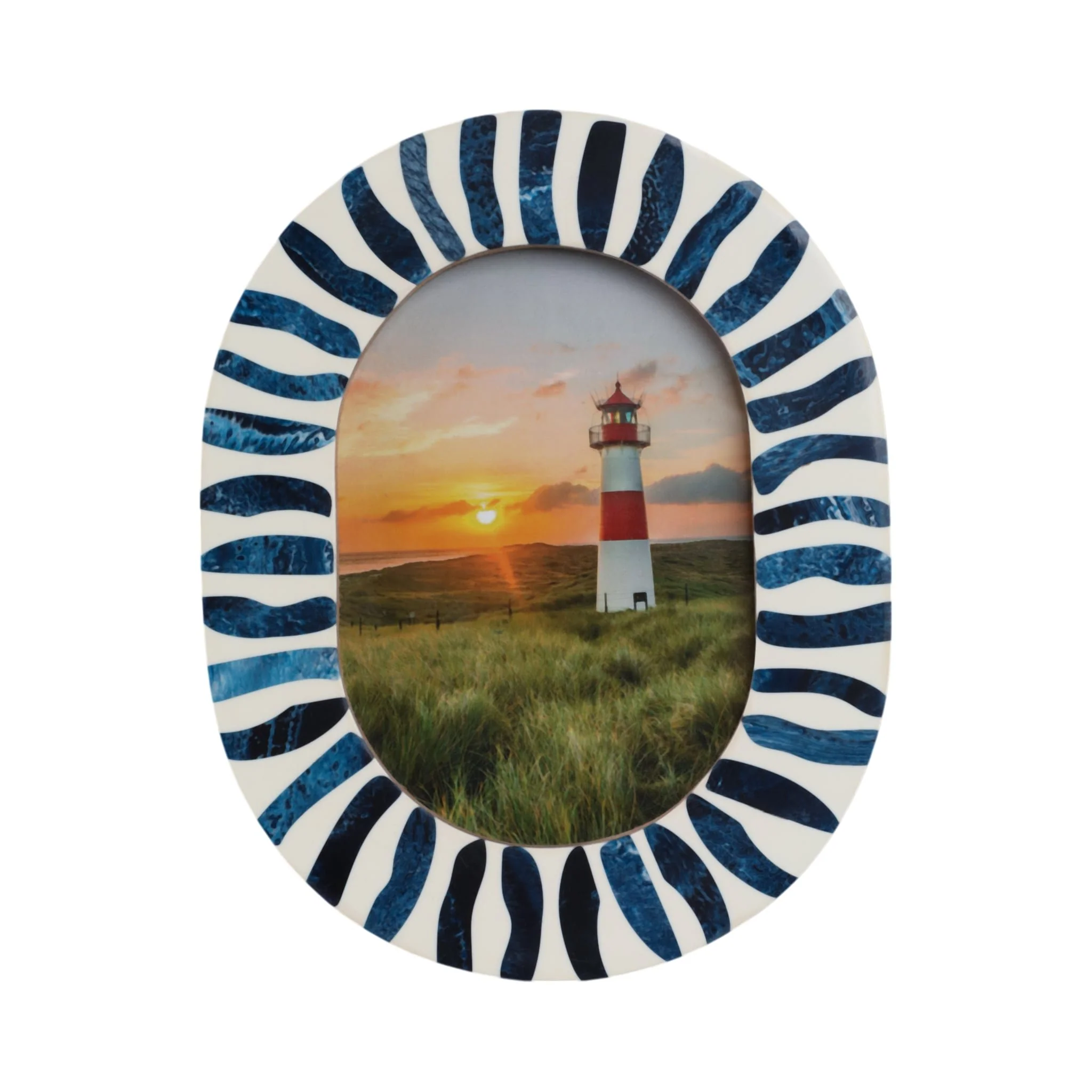 5x7 Oval Frame With Inlay Pieces, Blue/white