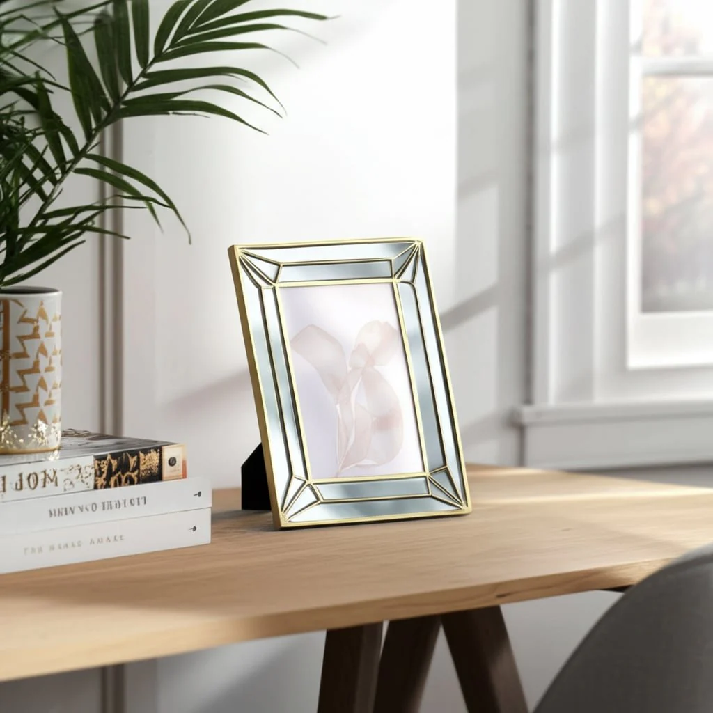 5x7 Resin Deco Mirrored Border Photo Frame, Gold - Image 10