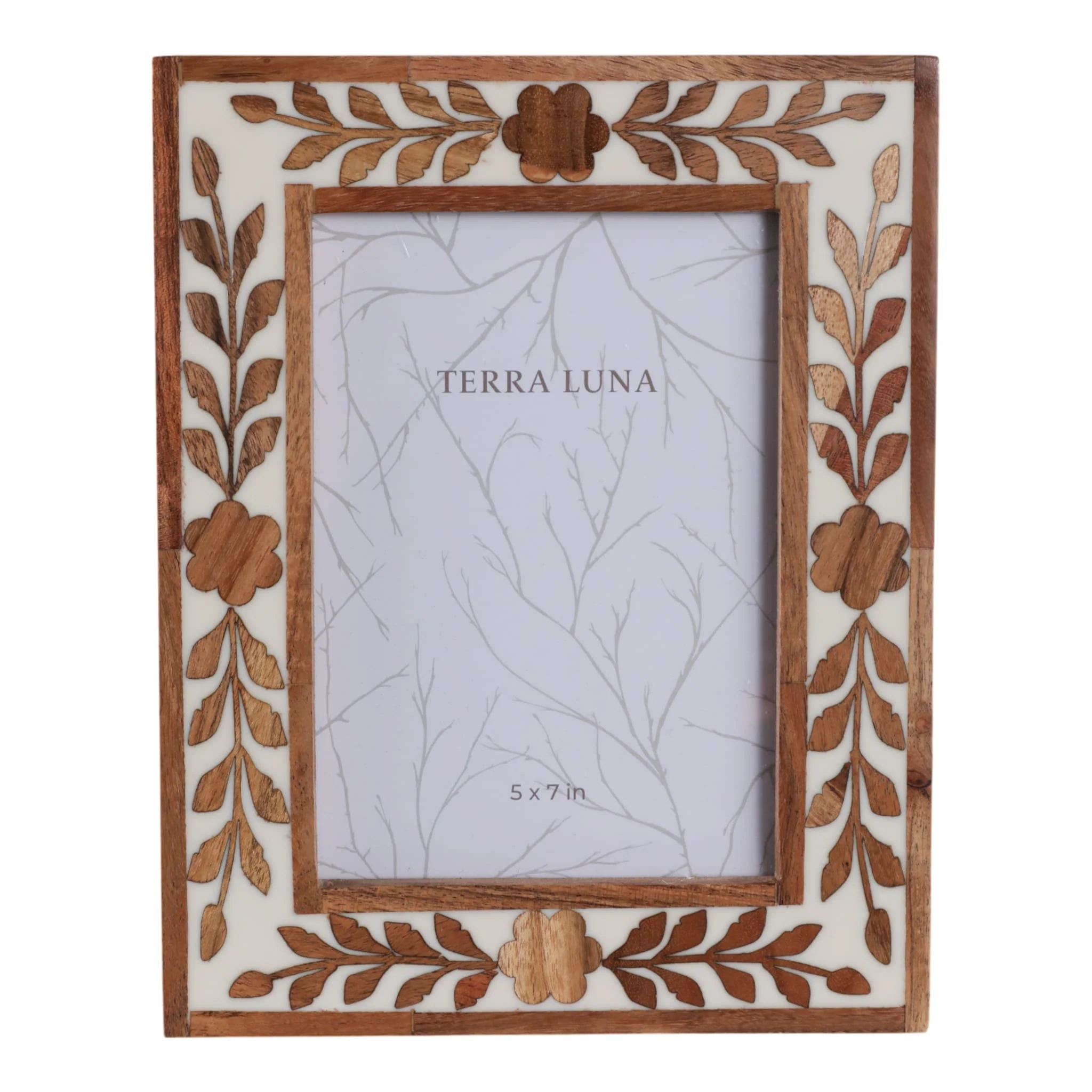 5x7 Wood Petals Photo Frame, White/natural