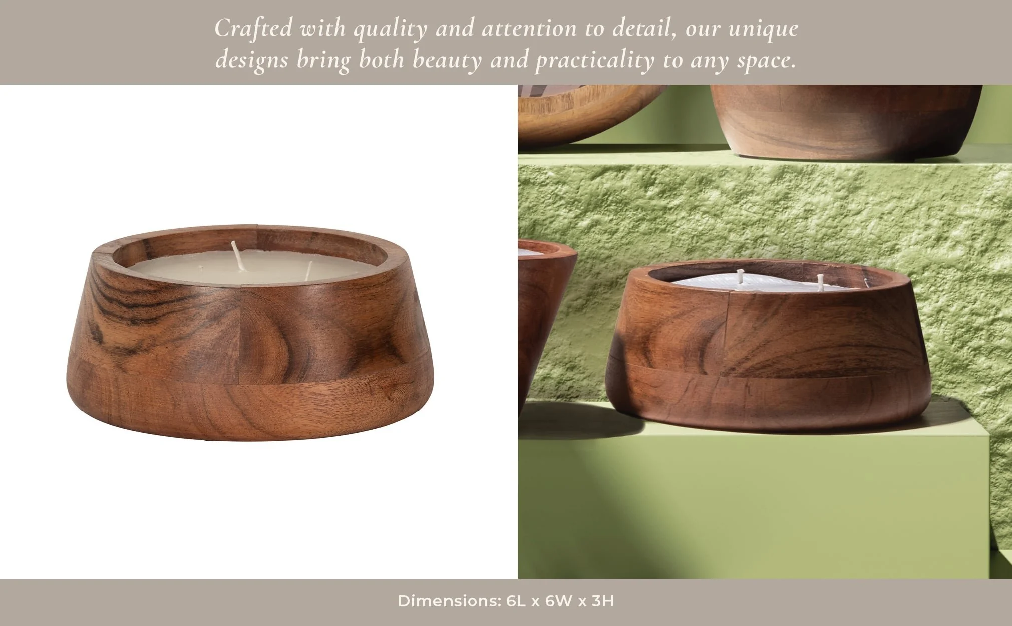 6" 11 Oz Vanilla Wood Bowl Candle, Natural - Image 12