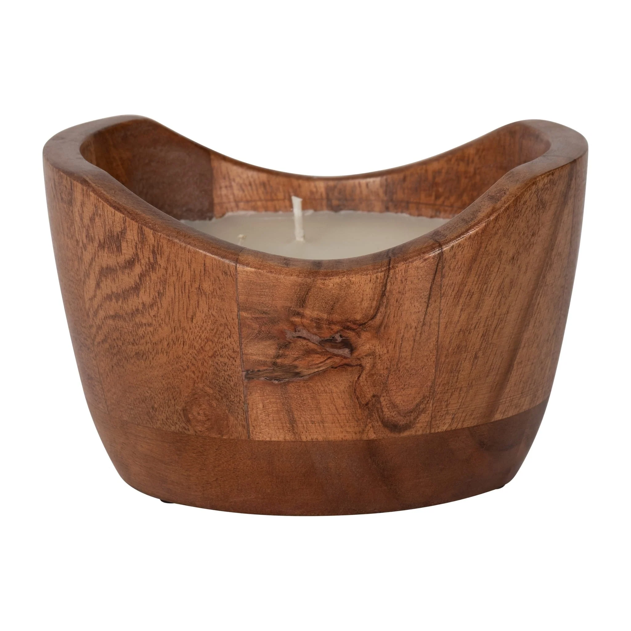 6" 17 Oz Vanilla Curvy Wood Bowl Candle, Natural