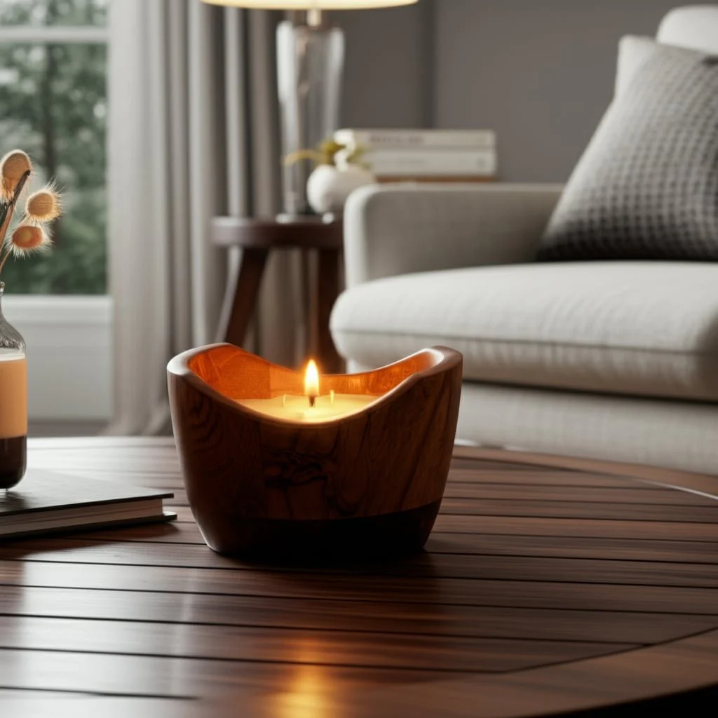 6" 17 Oz Vanilla Curvy Wood Bowl Candle, Natural - Image 13