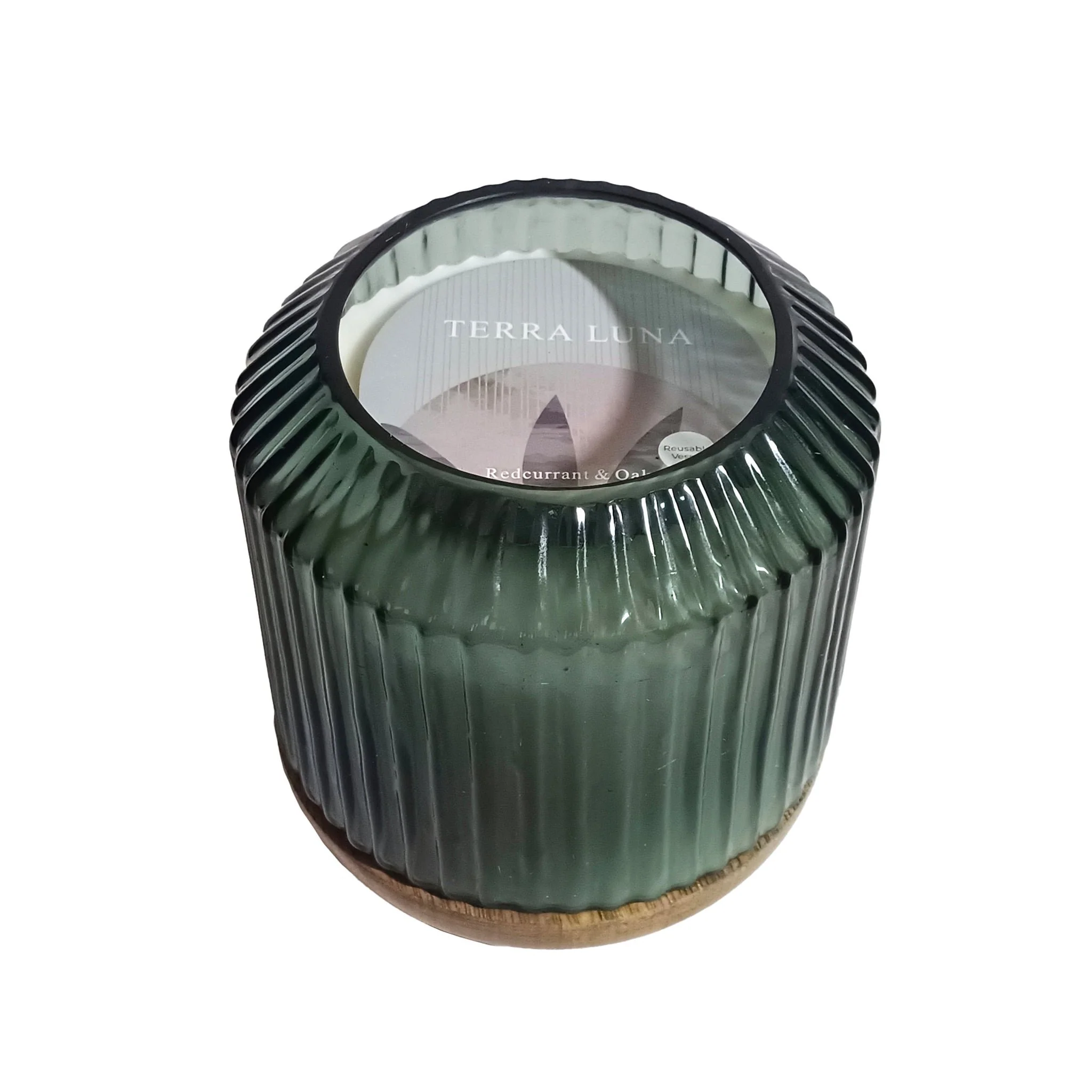 6" 42oz Glass Candle W/ Wood Base, Green - Image 2
