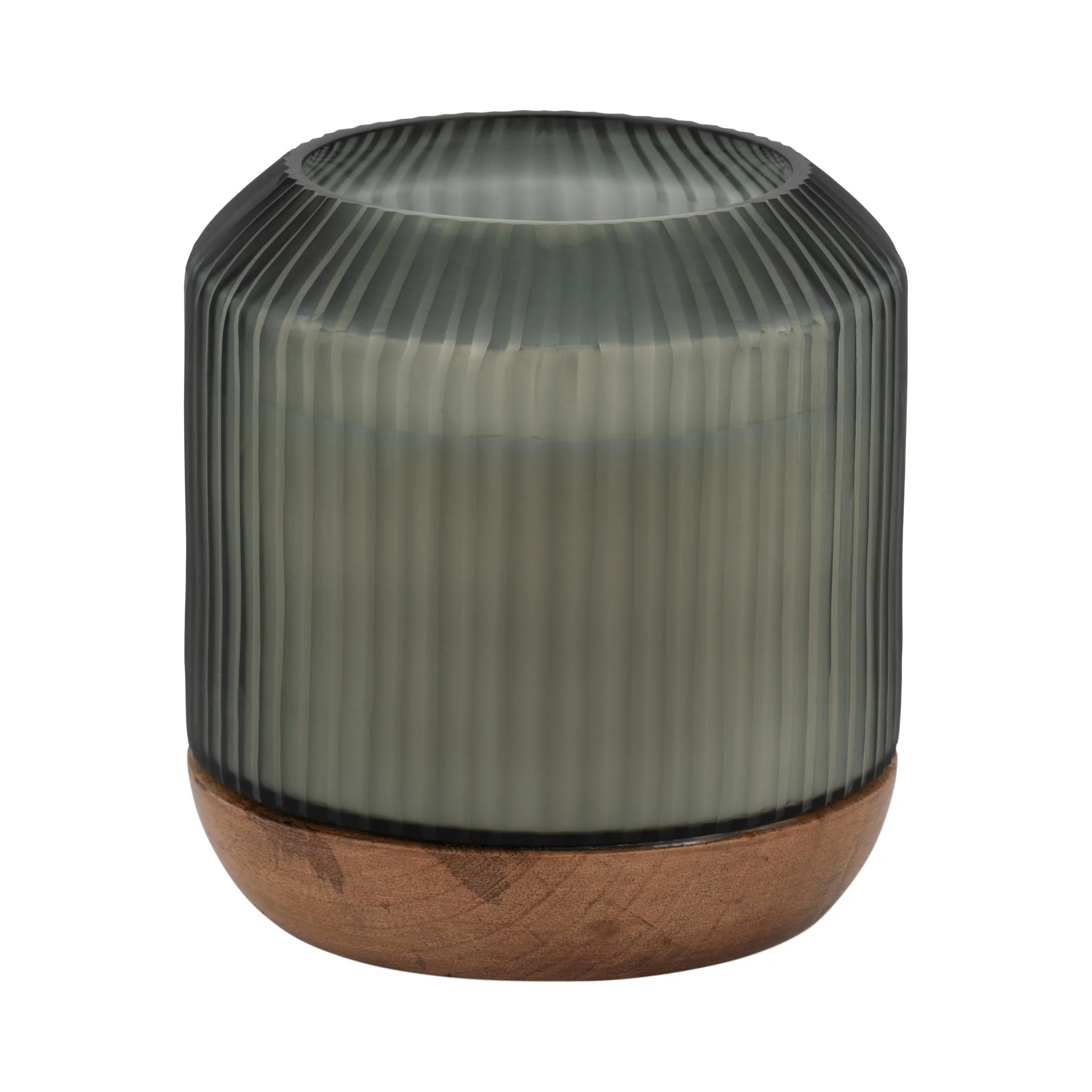 6" 42oz Glass Candle W/ Wood Base, Green - Image 3