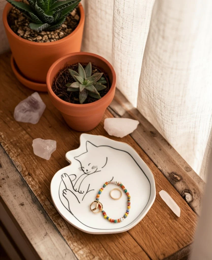 6" Cat Nap Trinket Tray W/ Gold Detail, White/blac - Image 14