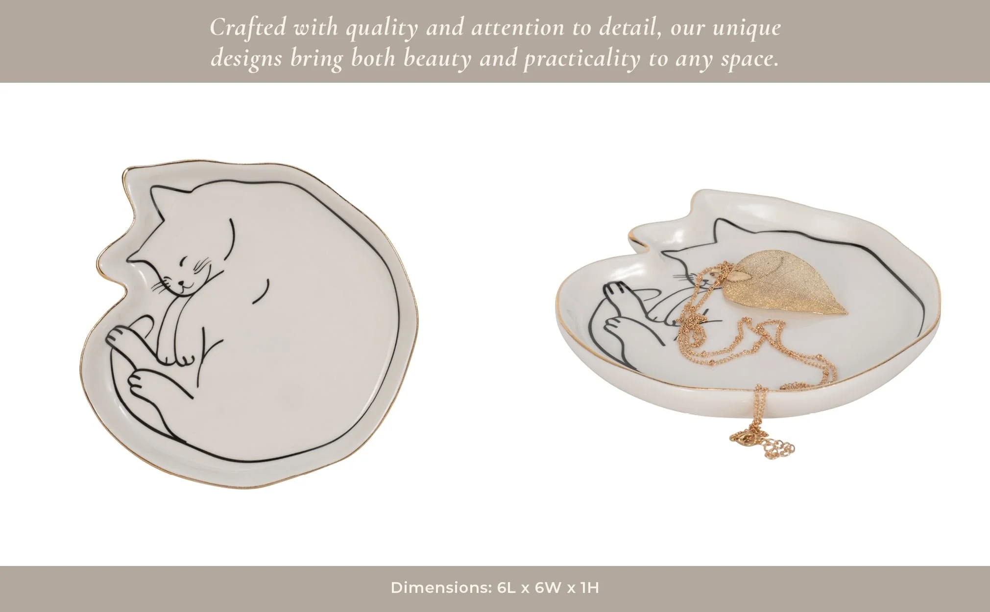 6" Cat Nap Trinket Tray W/ Gold Detail, White/blac - Image 15