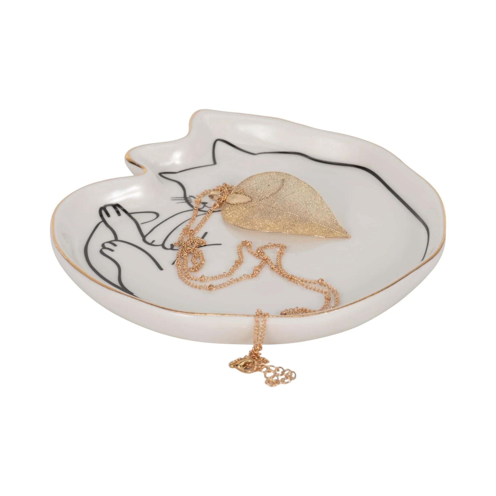 6" Cat Nap Trinket Tray W/ Gold Detail, White/blac - Image 2