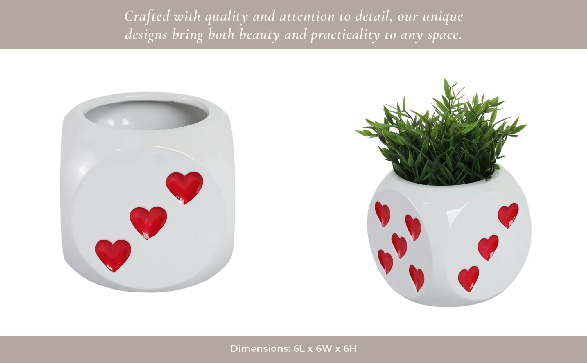 6" Dice Planter, White/red - Image 14